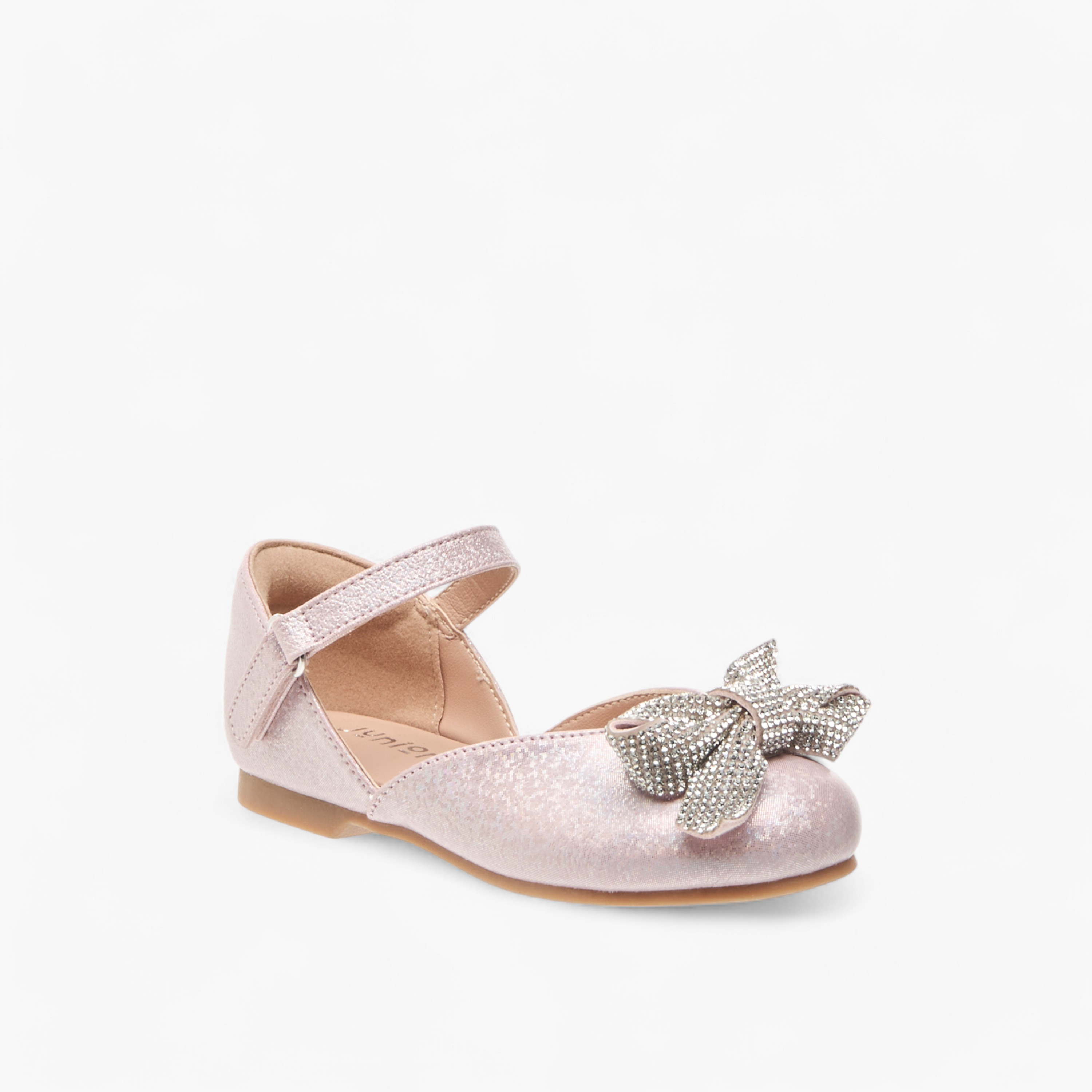 Juniors Embellished Bow Ballerina Shoes with Hook and Loop Closure-girls-shoes-ballerinas-image-2