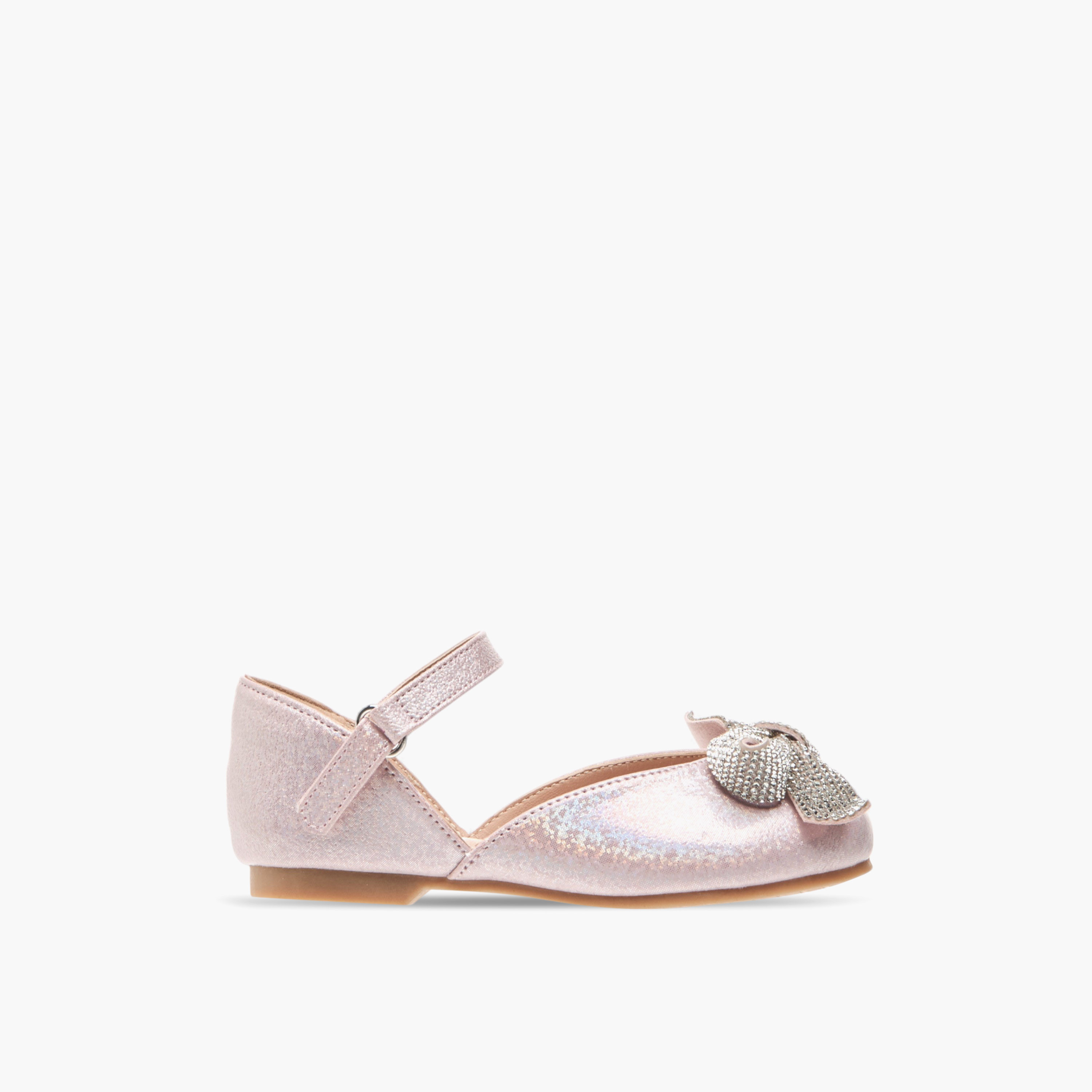 Juniors Embellished Bow Ballerina Shoes with Hook and Loop Closure-girls-shoes-ballerinas-image-3