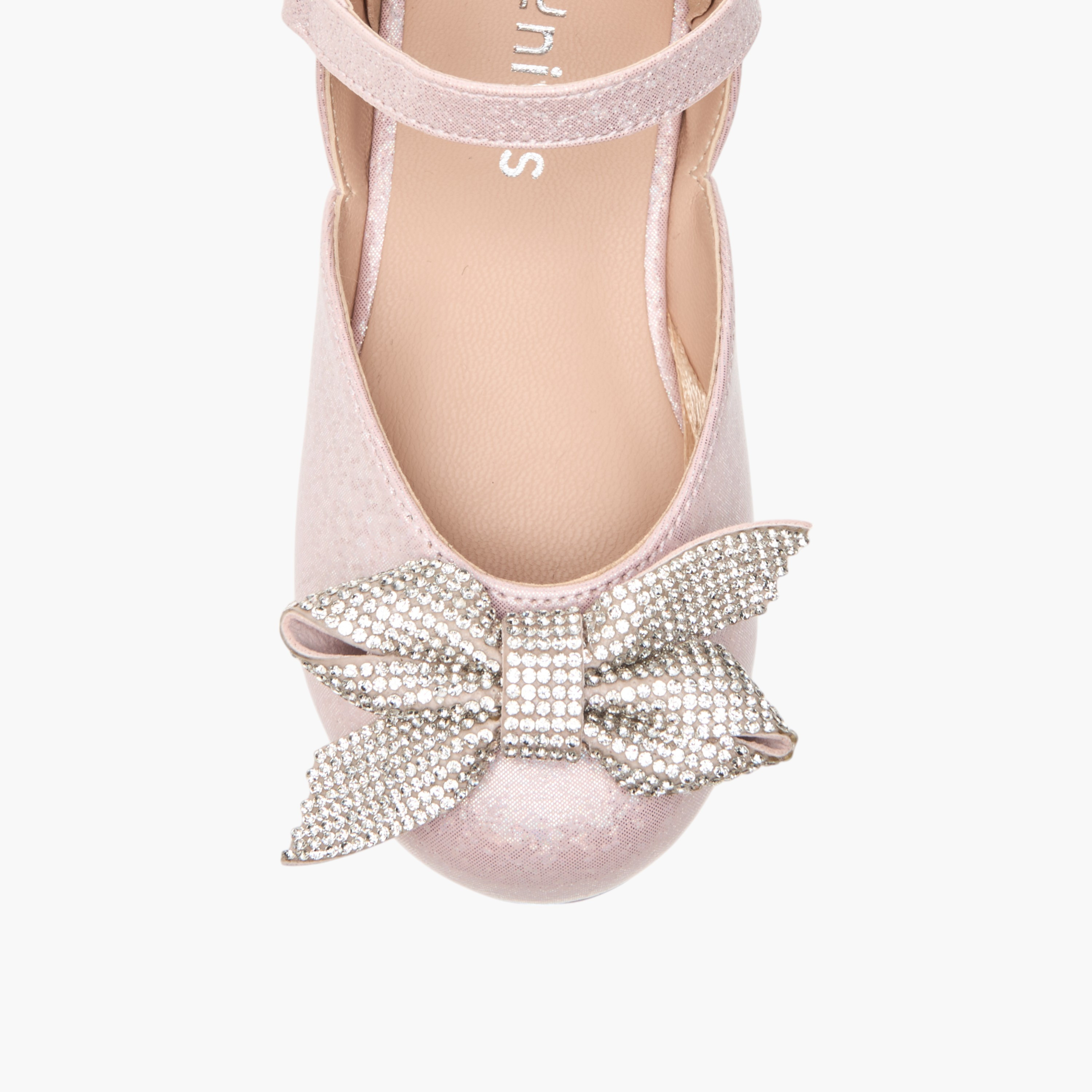 Juniors Embellished Bow Ballerina Shoes with Hook and Loop Closure-girls-shoes-ballerinas-image-4