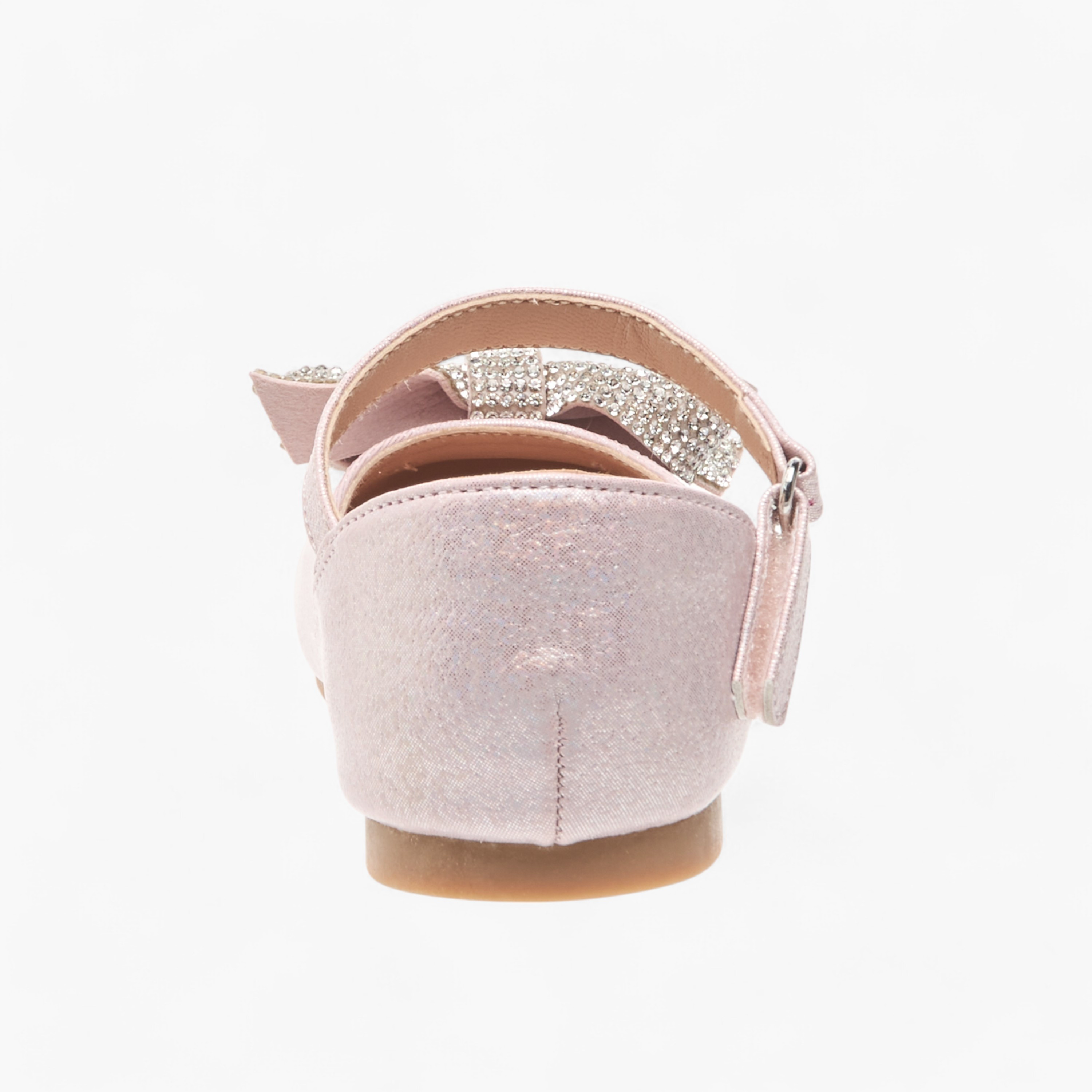Juniors Embellished Bow Ballerina Shoes with Hook and Loop Closure-girls-shoes-ballerinas-image-5
