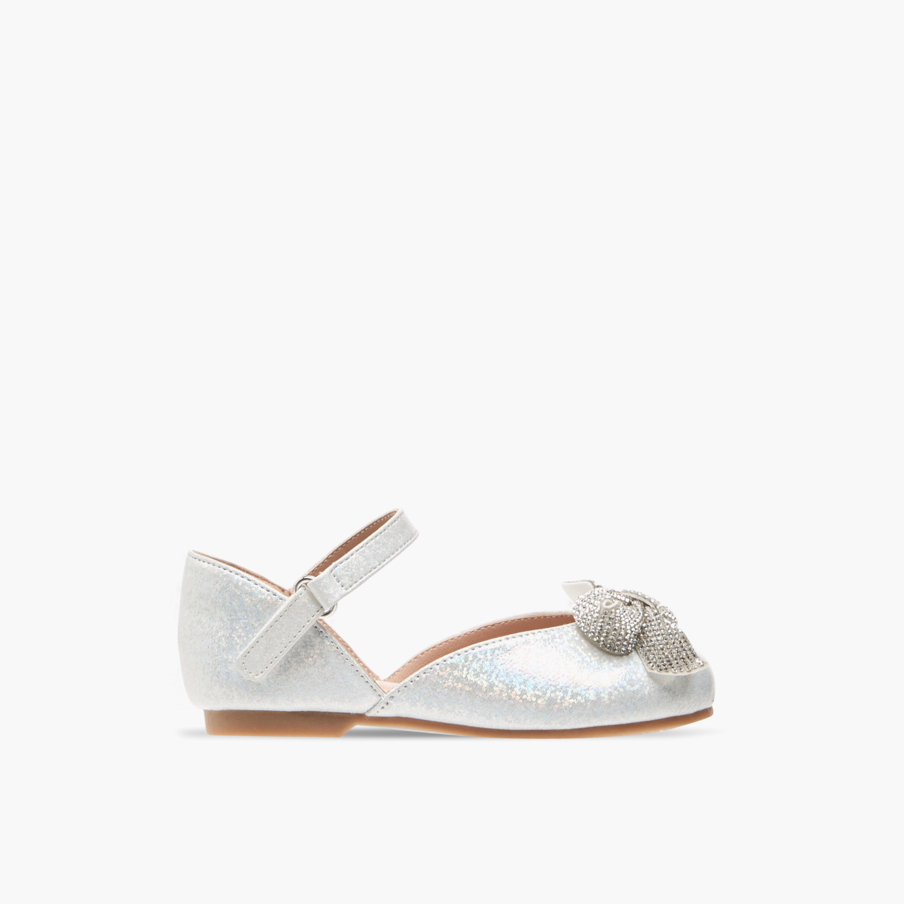 حذاء باليرينا بشريط إغلاق لاصق وزينة فيونكة من جونيورز-girls-shoes-ballerinas-image-3