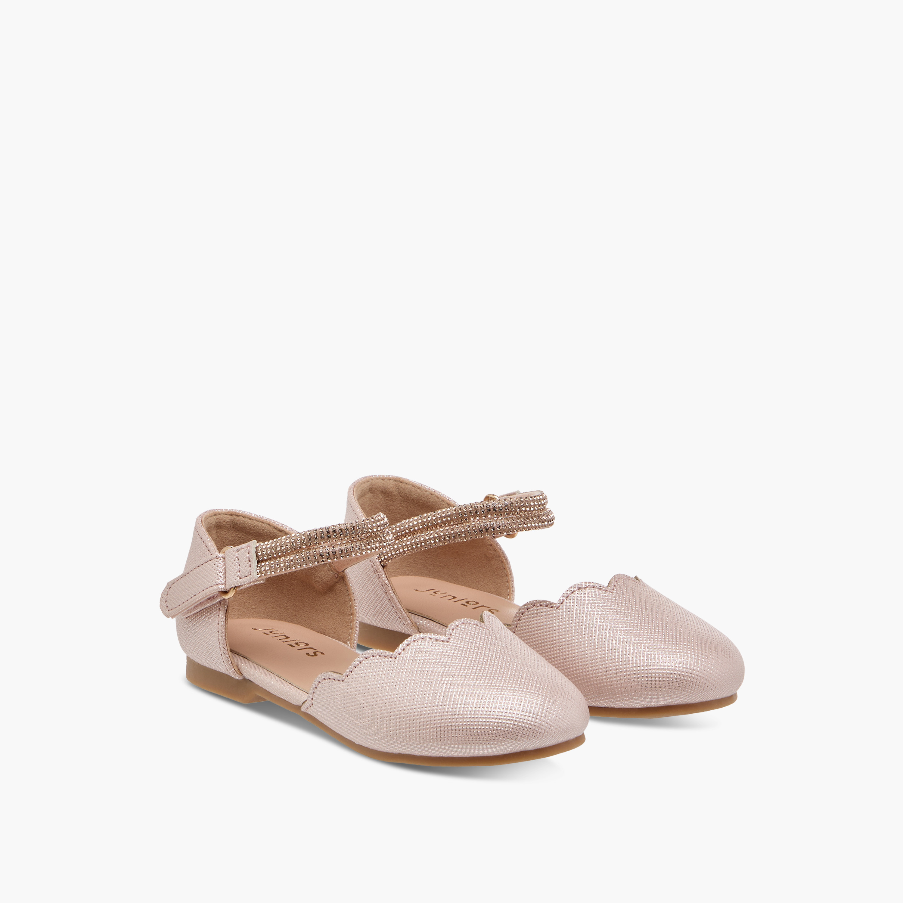 Juniors Scallop Detail Ballerina Shoes with Hook and Loop Closure-girls-shoes-ballerinas-image-1