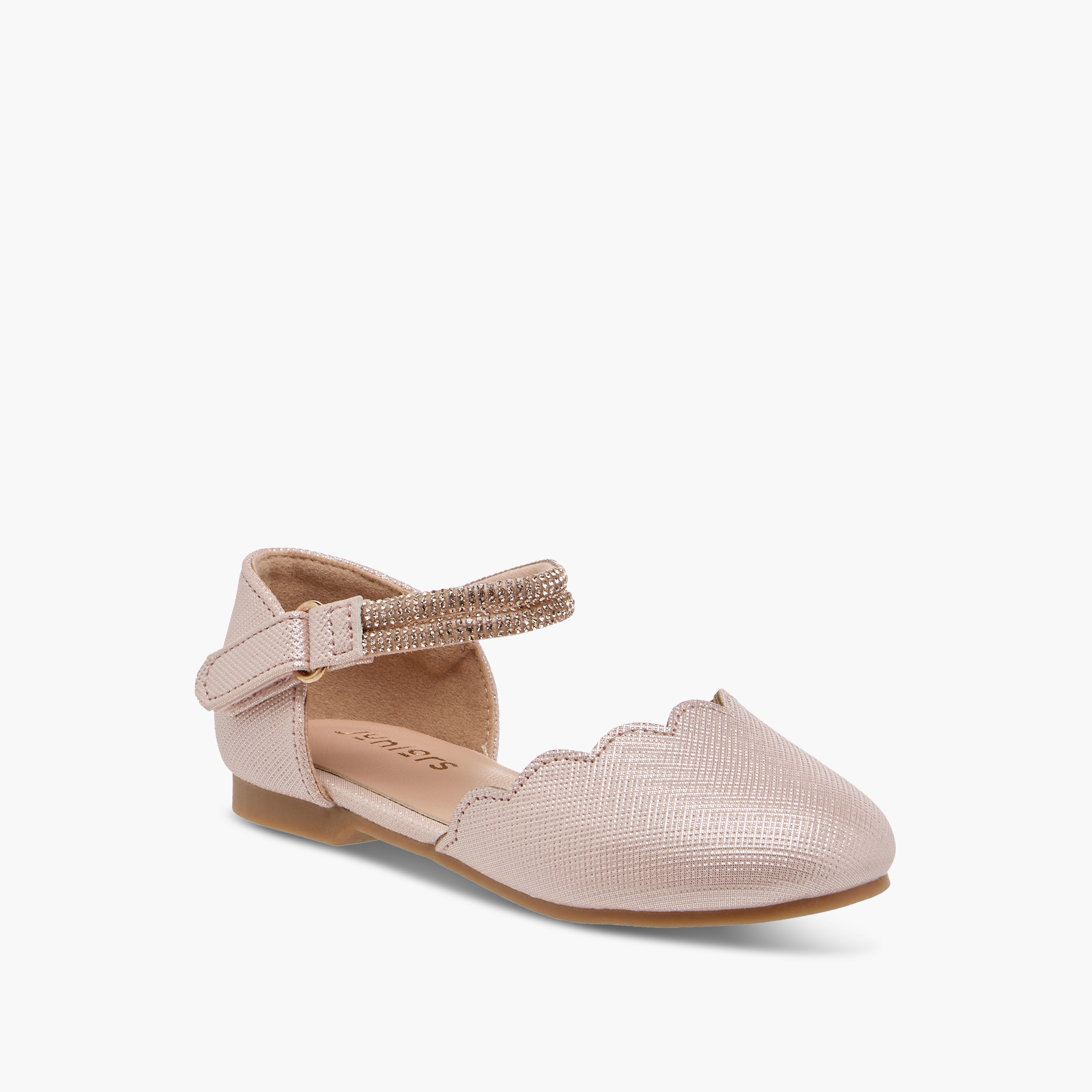 Juniors Scallop Detail Ballerina Shoes with Hook and Loop Closure-girls-shoes-ballerinas-image-2