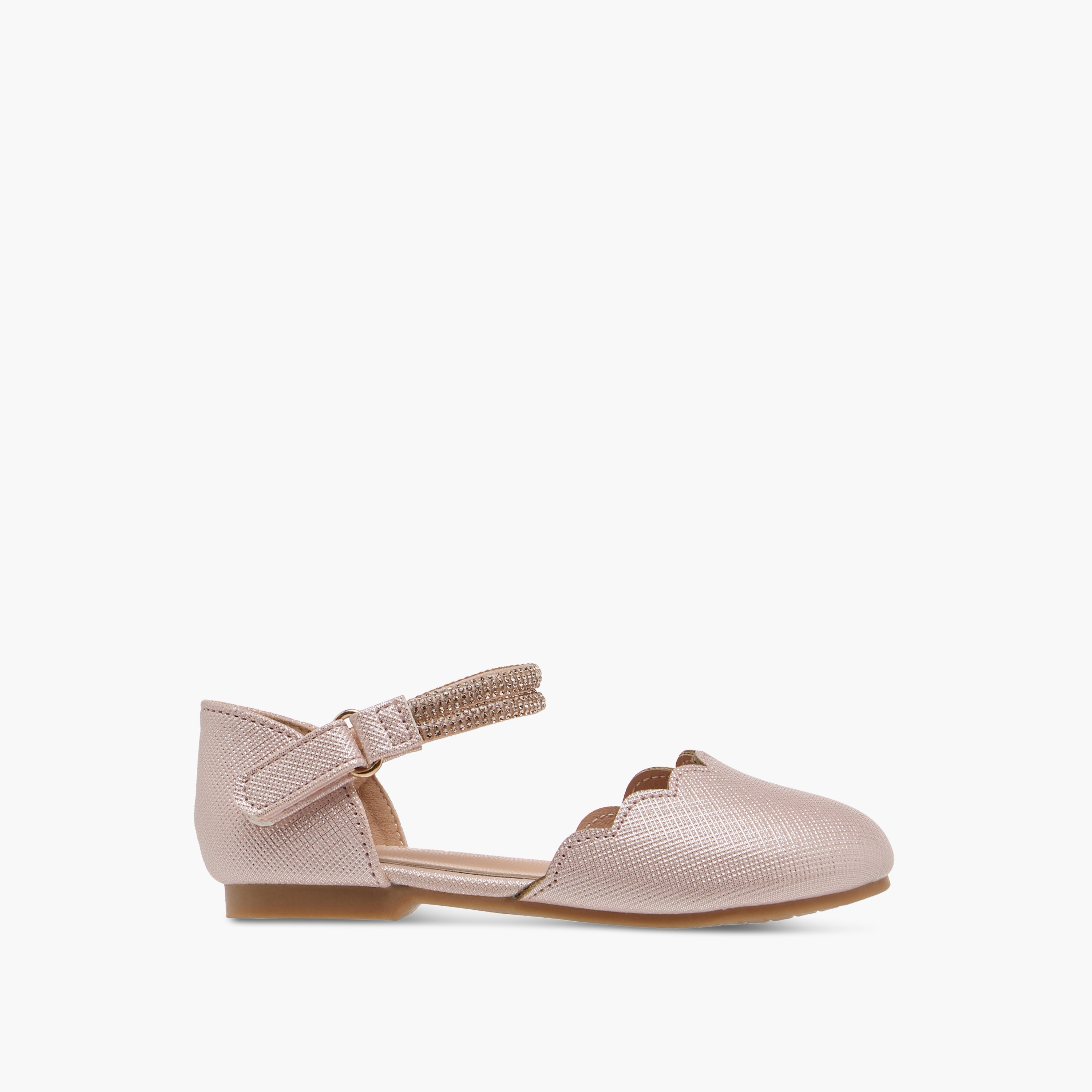 Juniors Scallop Detail Ballerina Shoes with Hook and Loop Closure-girls-shoes-ballerinas-image-3