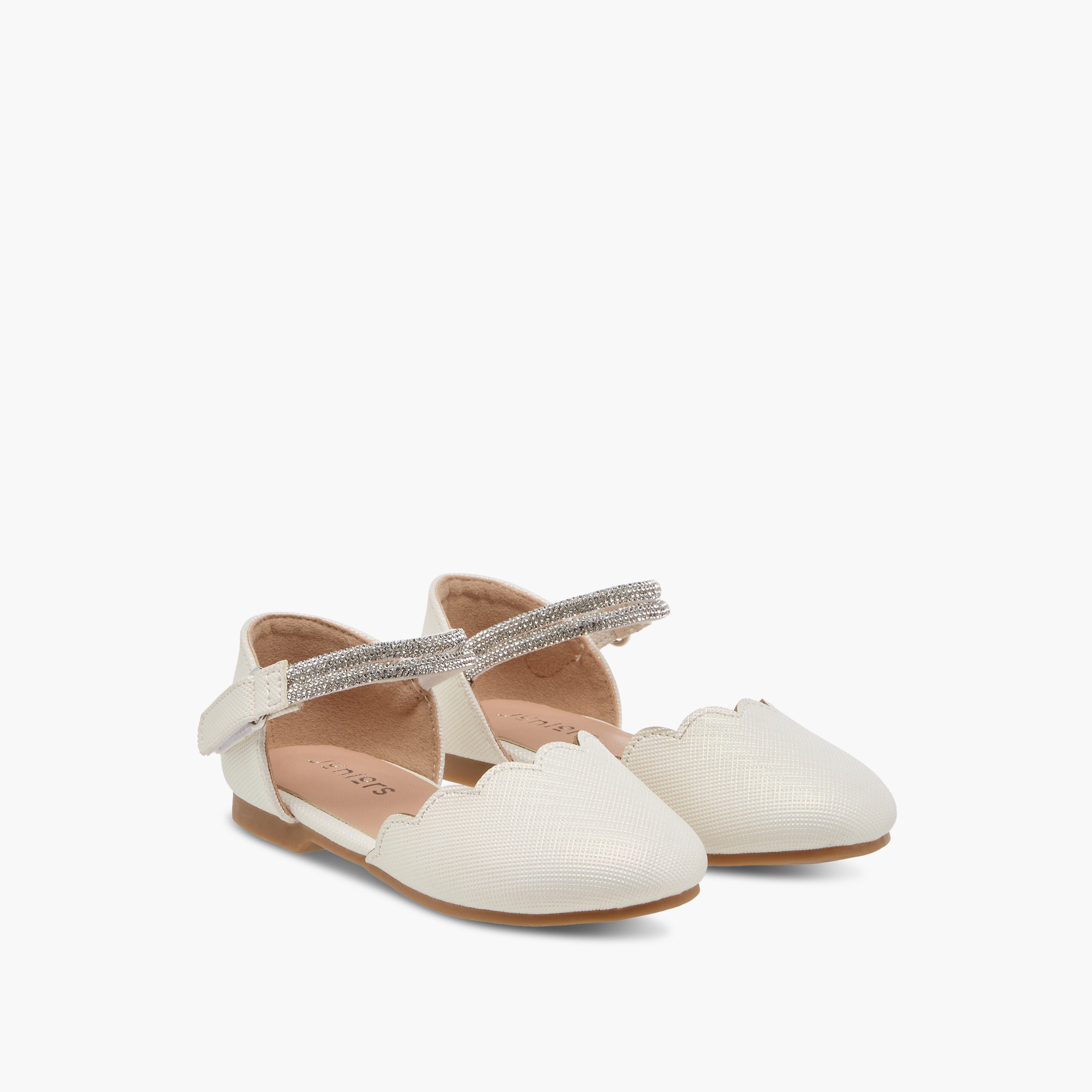 Juniors Scallop Detail Ballerina Shoes with Hook and Loop Closure-girls-shoes-ballerinas-image-1