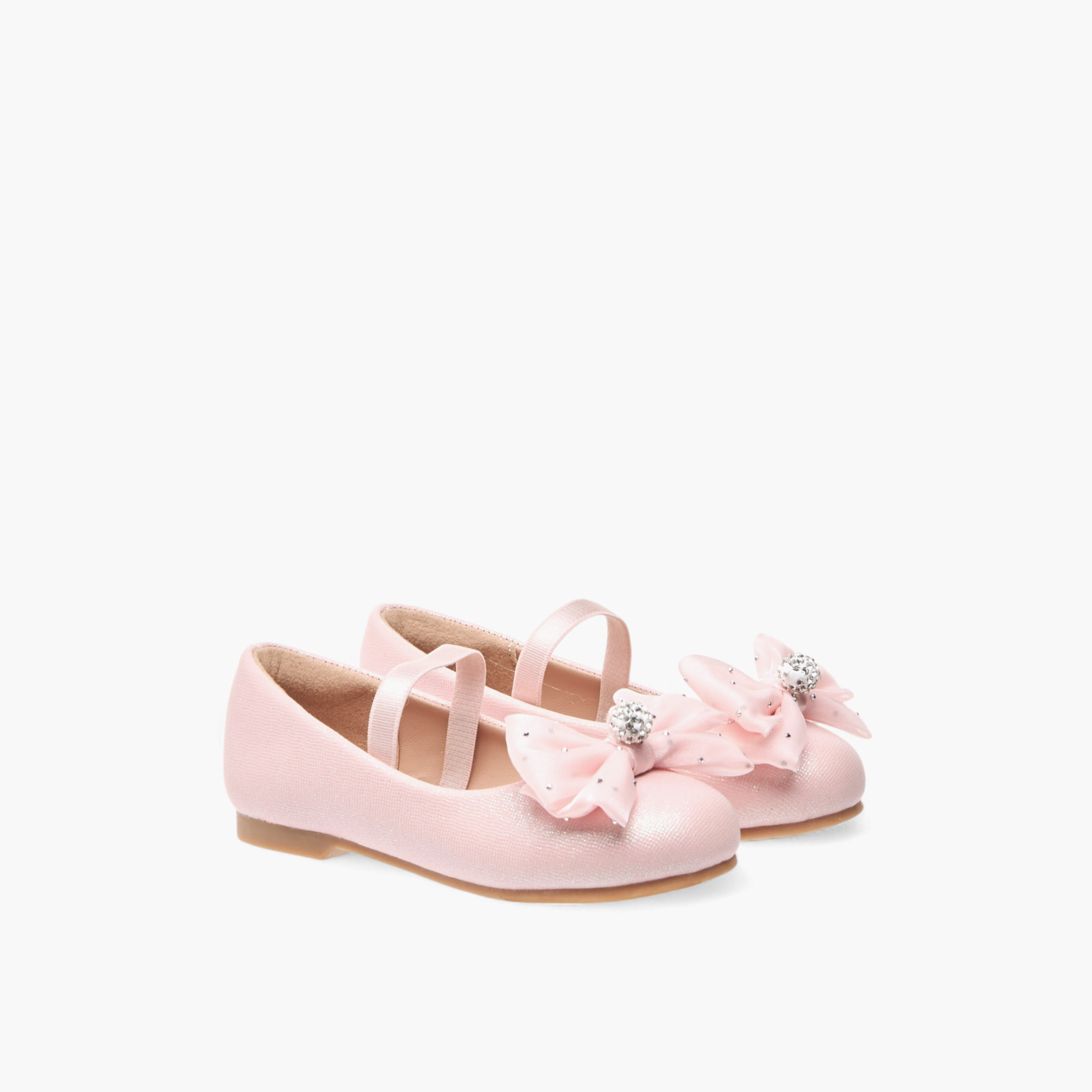 حذاء باليرينا بحزام مطاطي وزينة فيونكة من جونيورز-girls-shoes-ballerinas-image-1