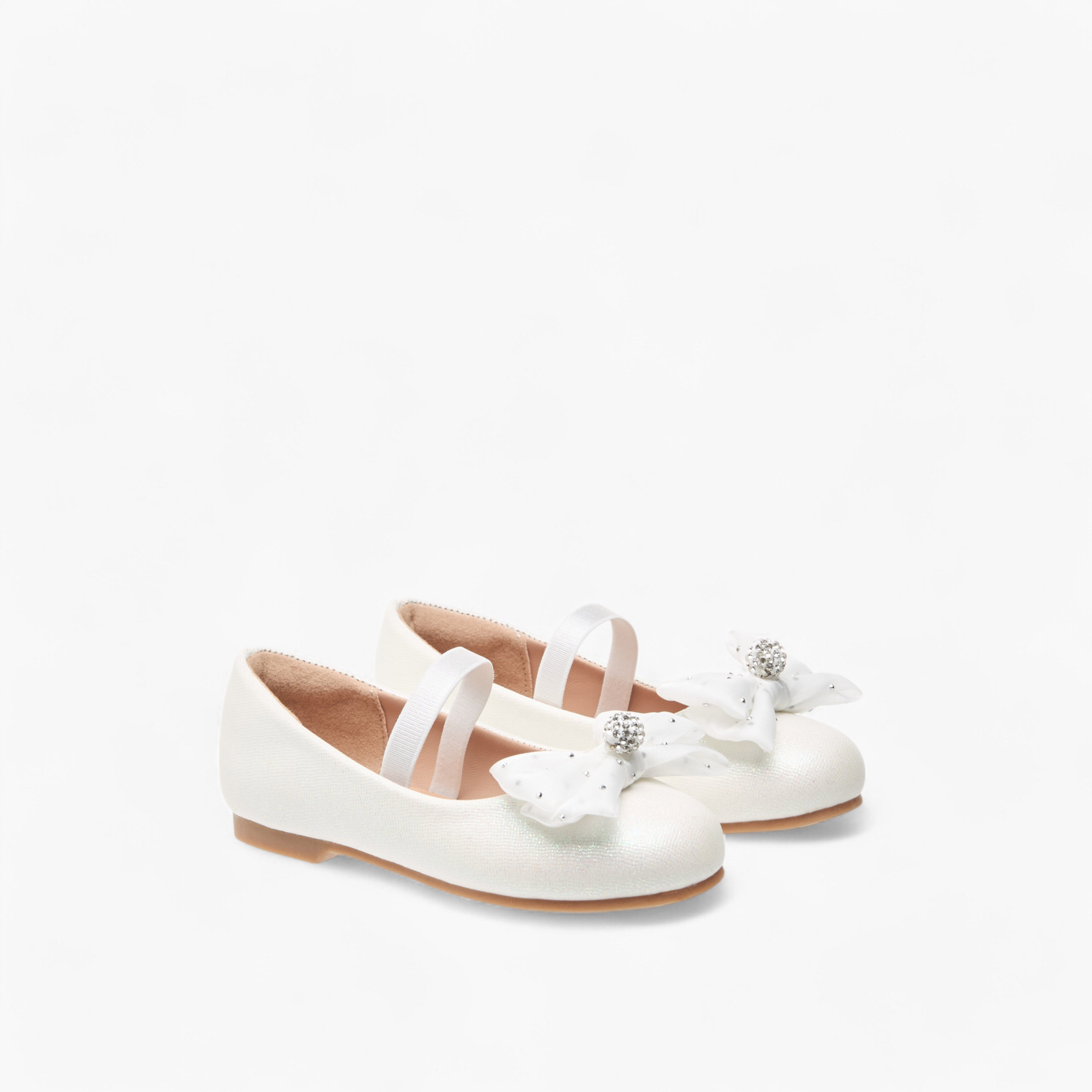 Juniors Embellished Bow Accent Ballerina Shoes with Elasticated Strap-girls-shoes-ballerinas-image-1