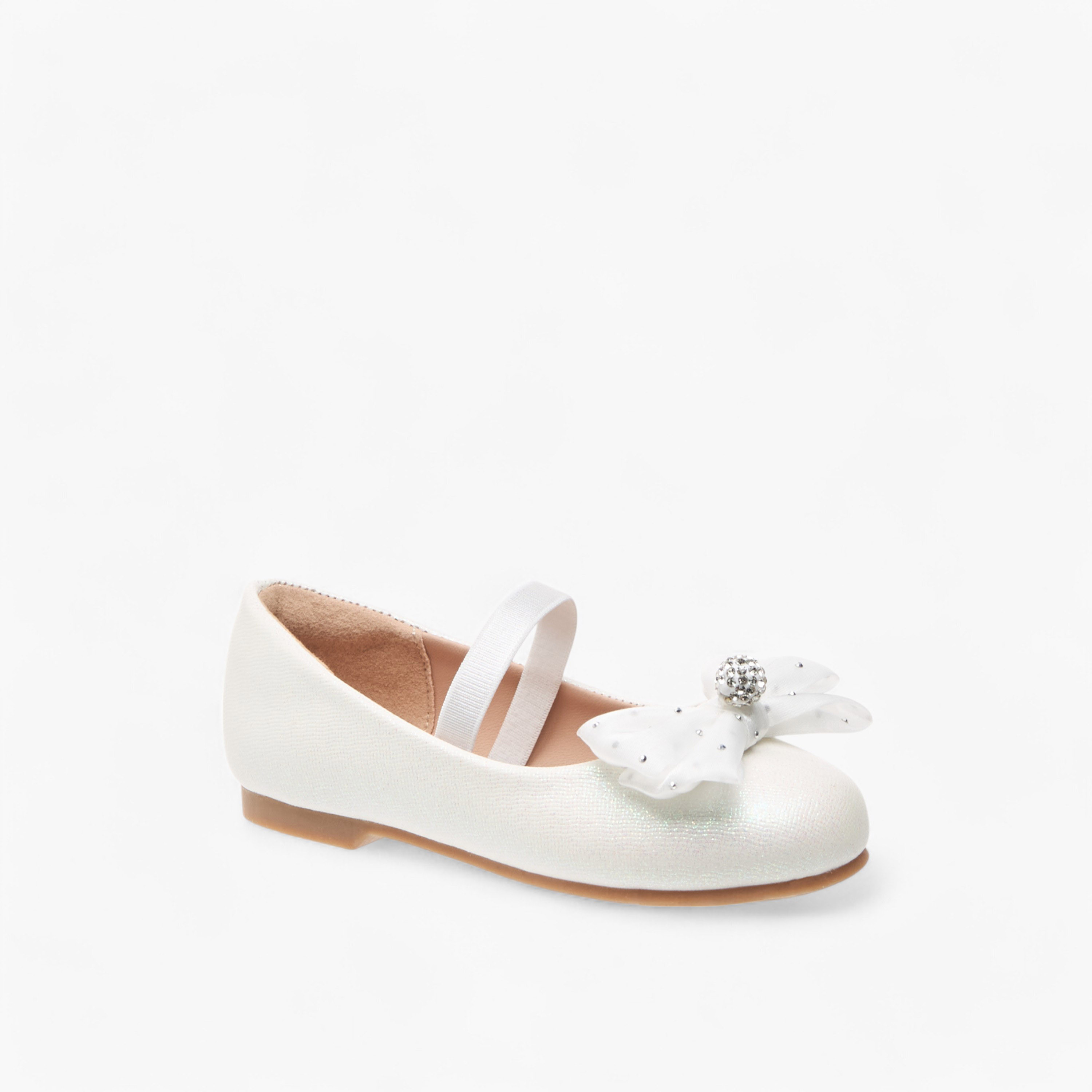 Juniors Embellished Bow Accent Ballerina Shoes with Elasticated Strap-girls-shoes-ballerinas-image-2