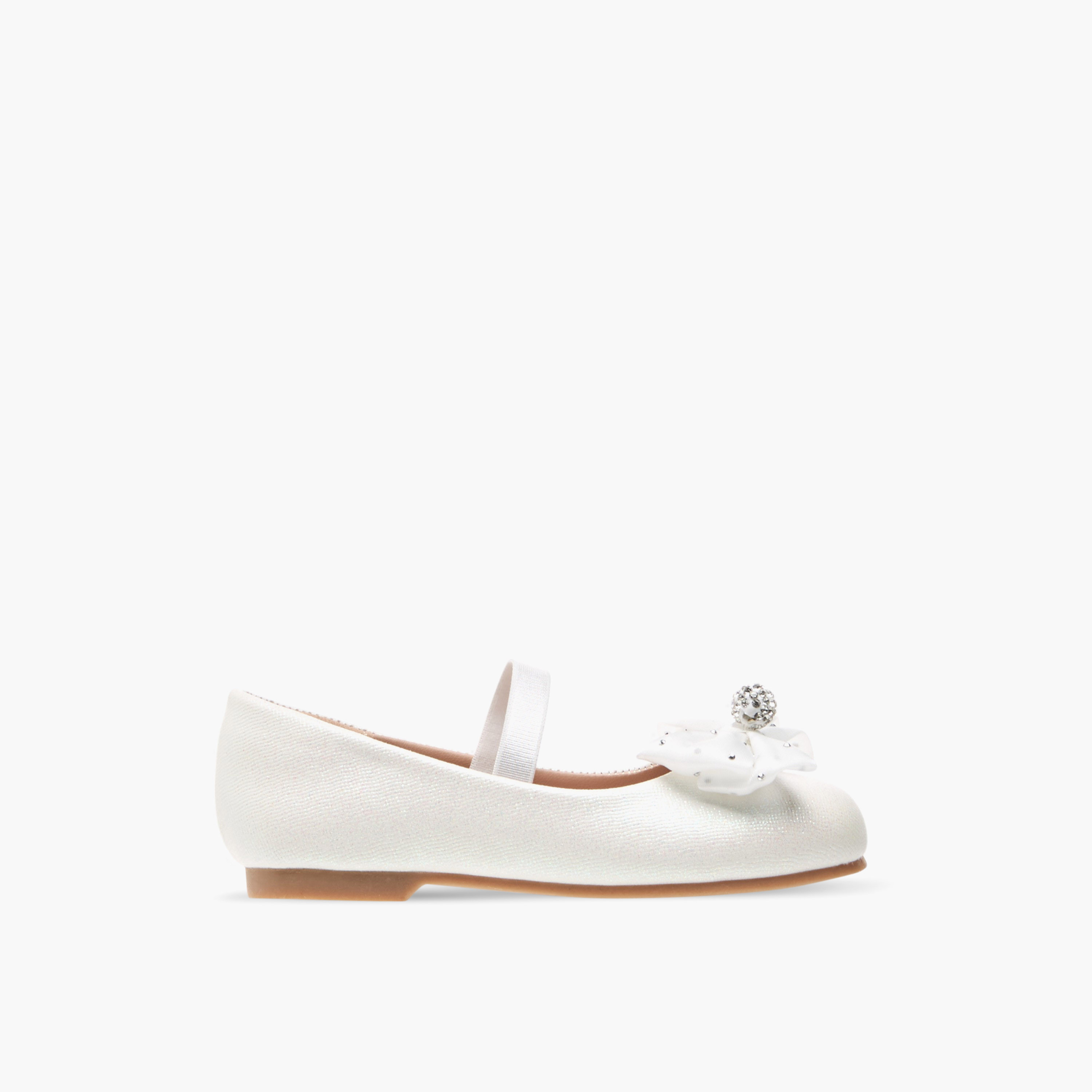 Juniors Embellished Bow Accent Ballerina Shoes with Elasticated Strap-girls-shoes-ballerinas-image-3