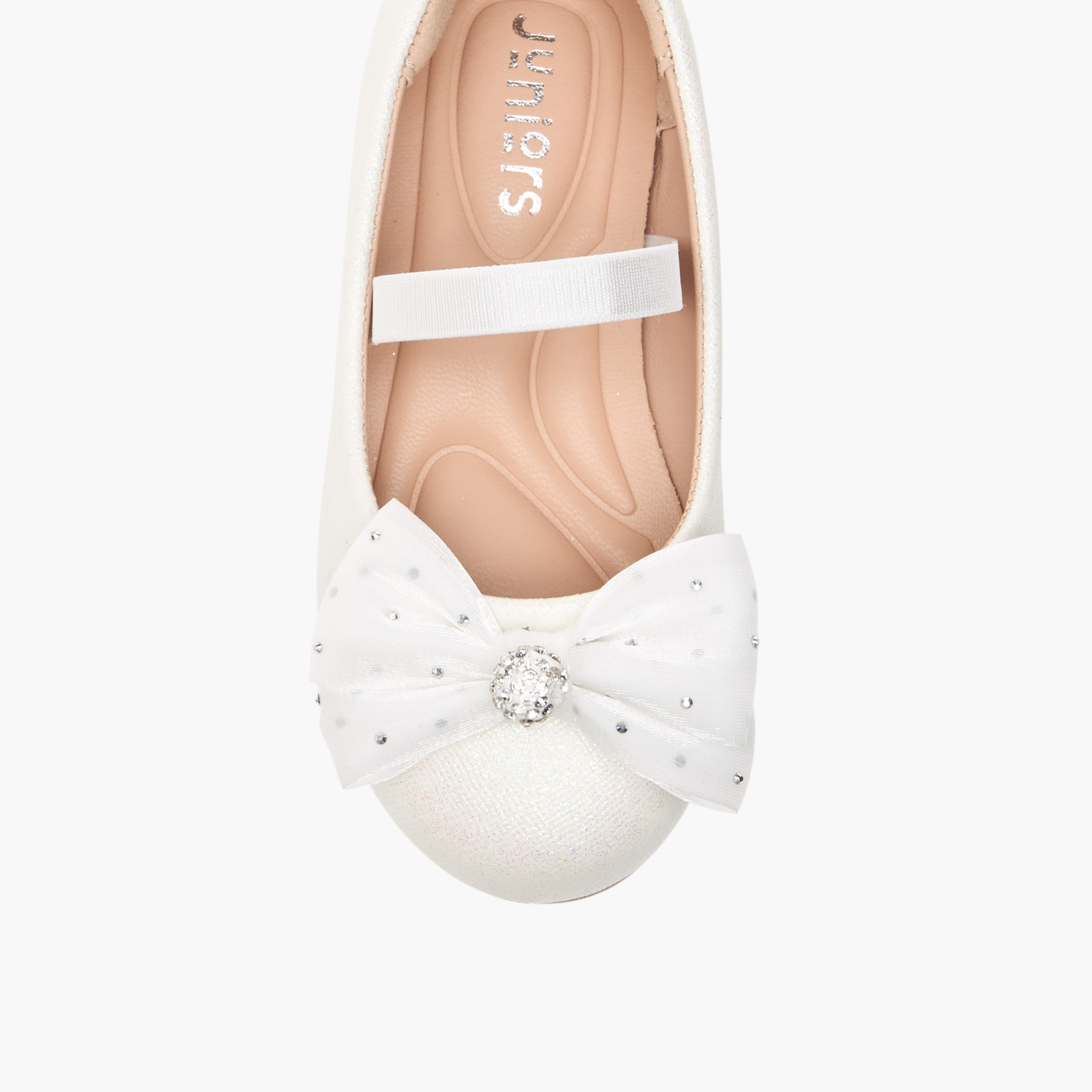 Juniors Embellished Bow Accent Ballerina Shoes with Elasticated Strap-girls-shoes-ballerinas-image-4