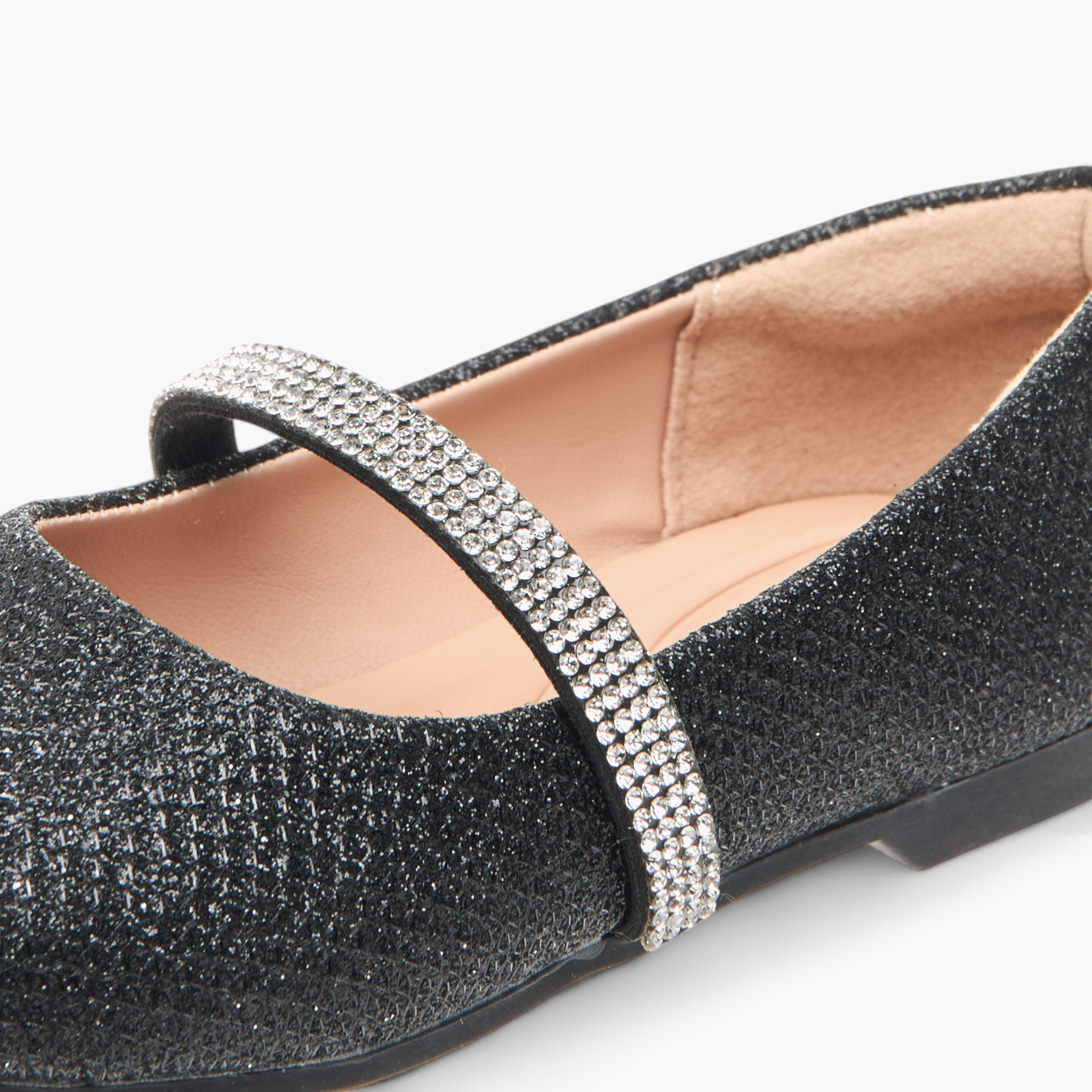 Juniors Glitter Detail Ballerina Shoes with Elasticated Strap-girls-shoes-ballerinas-image-6