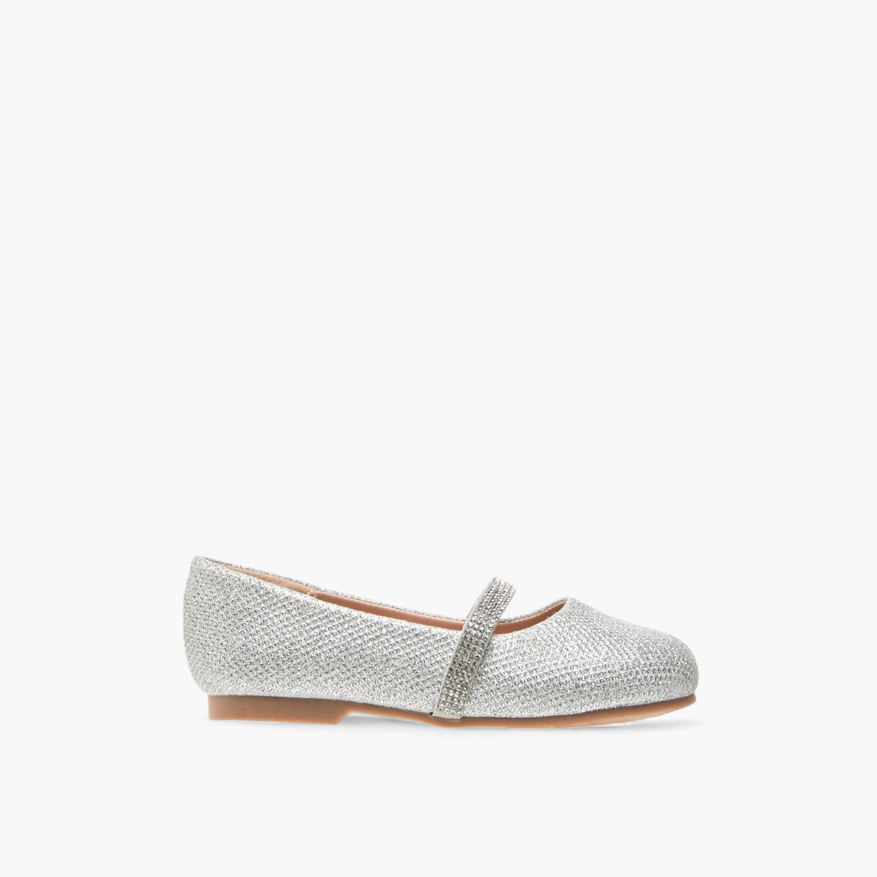 Juniors Glitter Detail Ballerina Shoes with Elasticated Strap-girls-shoes-ballerinas-image-3