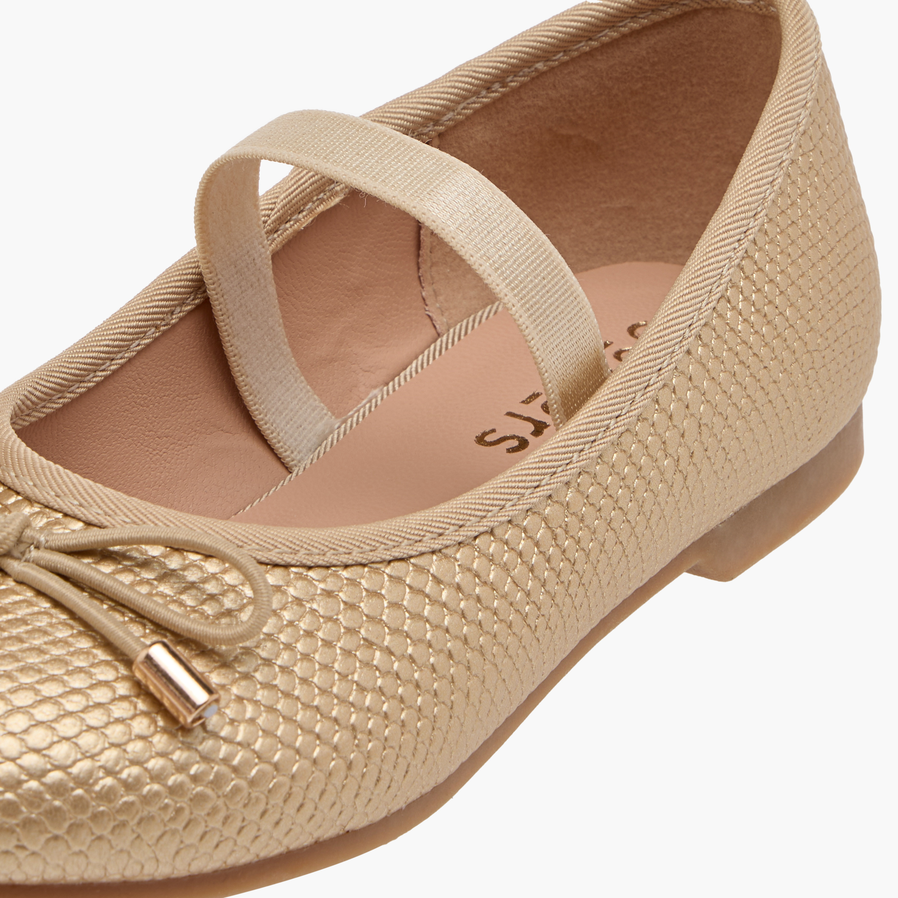 Juniors Bow Accent Ballerina Shoes with Elasticated Strap-girls-shoes-ballerinas-image-6