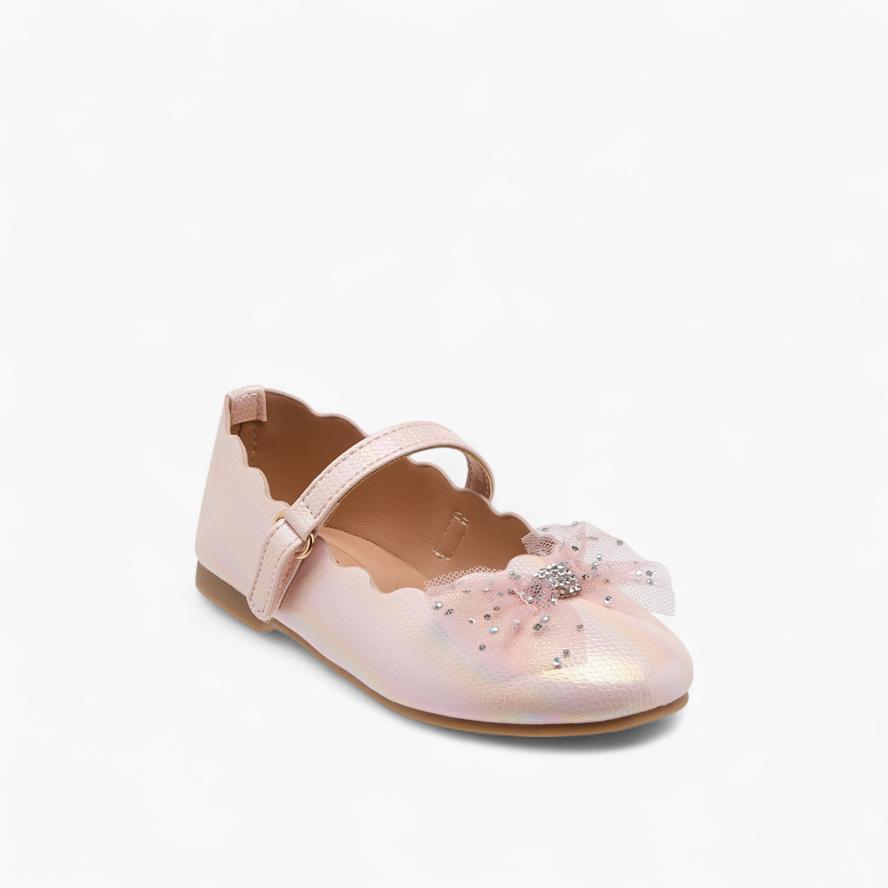 Juniors Bow Accent Ballerina Shoes with Hook and Loop Closure-girls-shoes-maryjanes-image-2