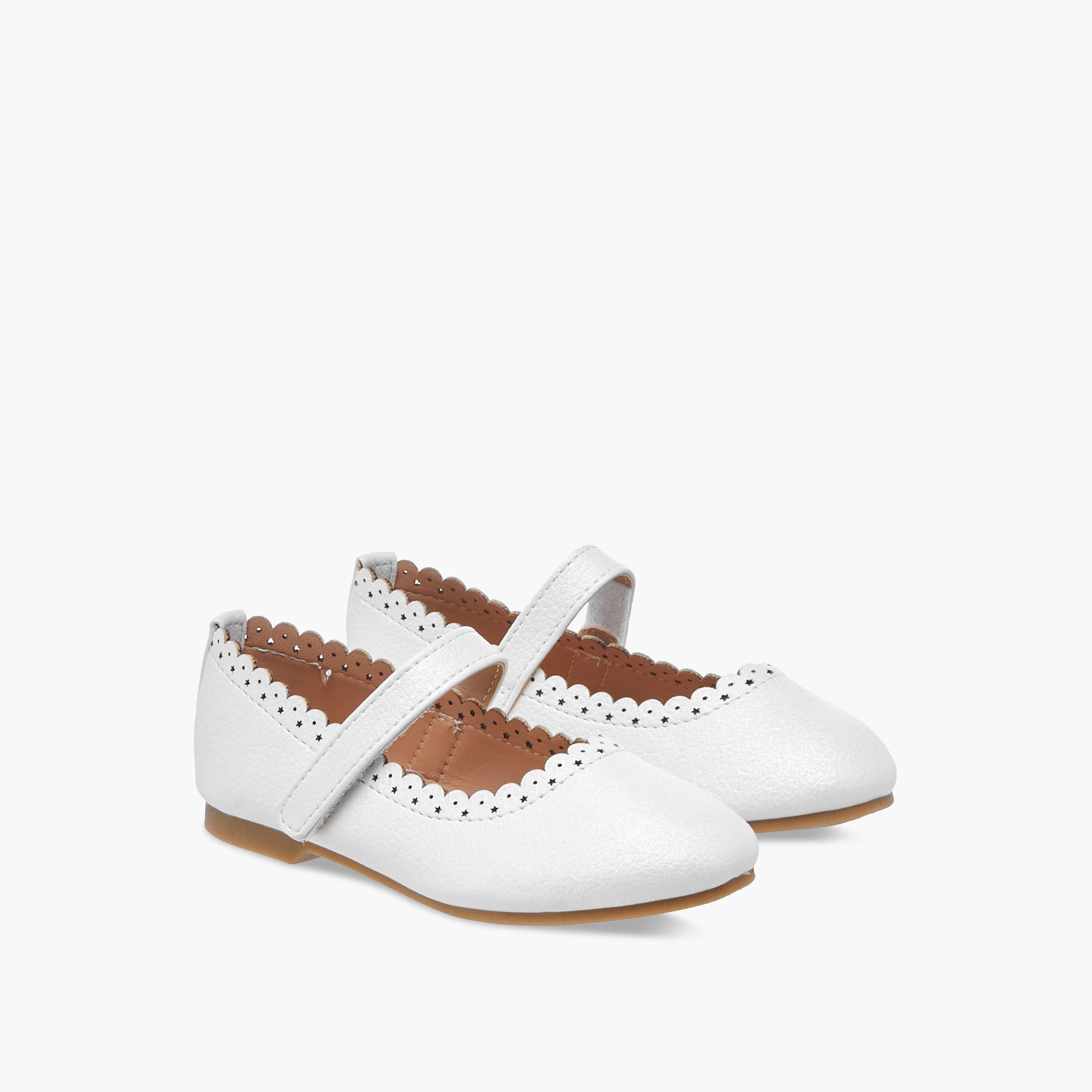 Juniors Laser Cut Ballerina Shoes with Hook and Loop Closure-girls-shoes-ballerinas-image-1