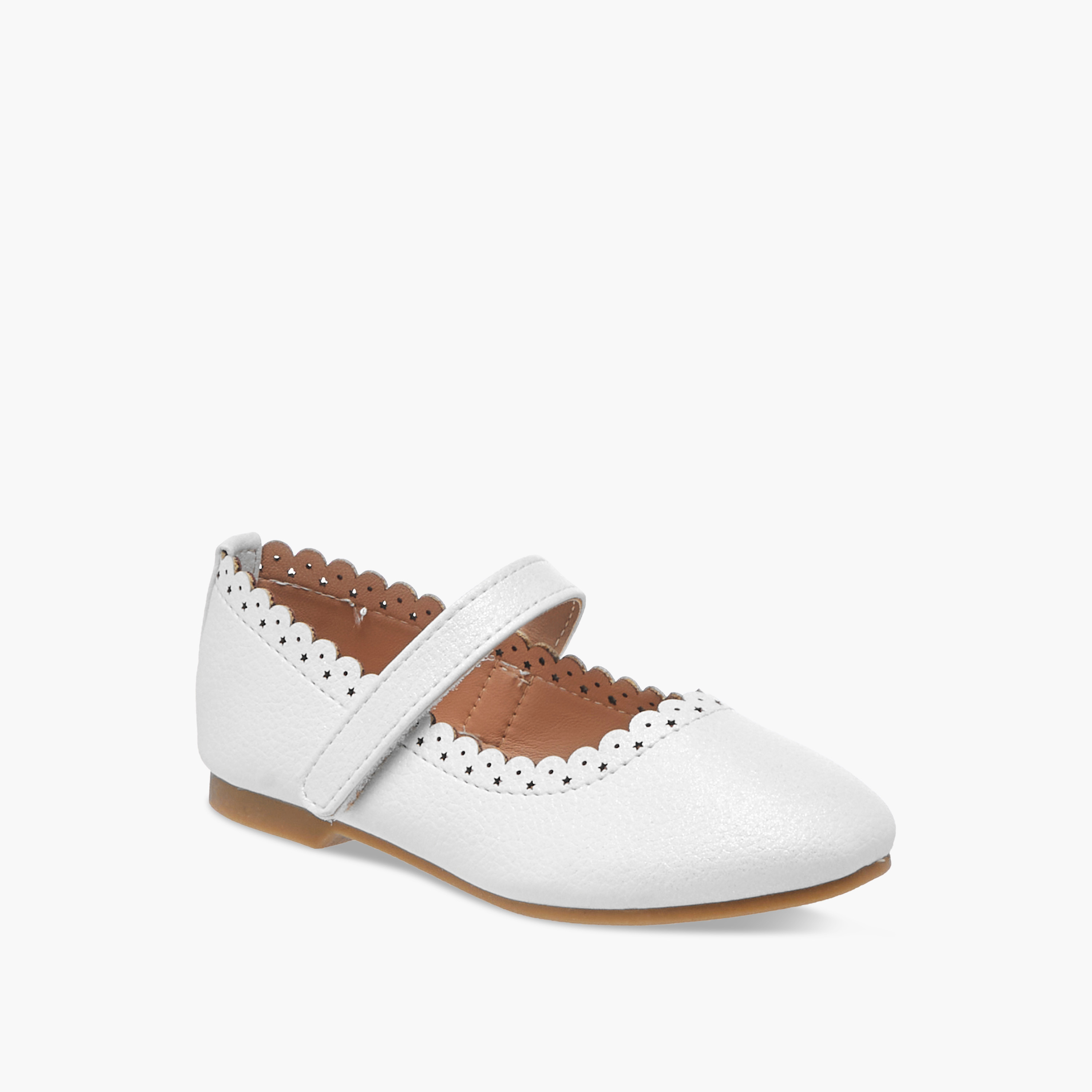 Juniors Laser Cut Ballerina Shoes with Hook and Loop Closure-girls-shoes-ballerinas-image-2