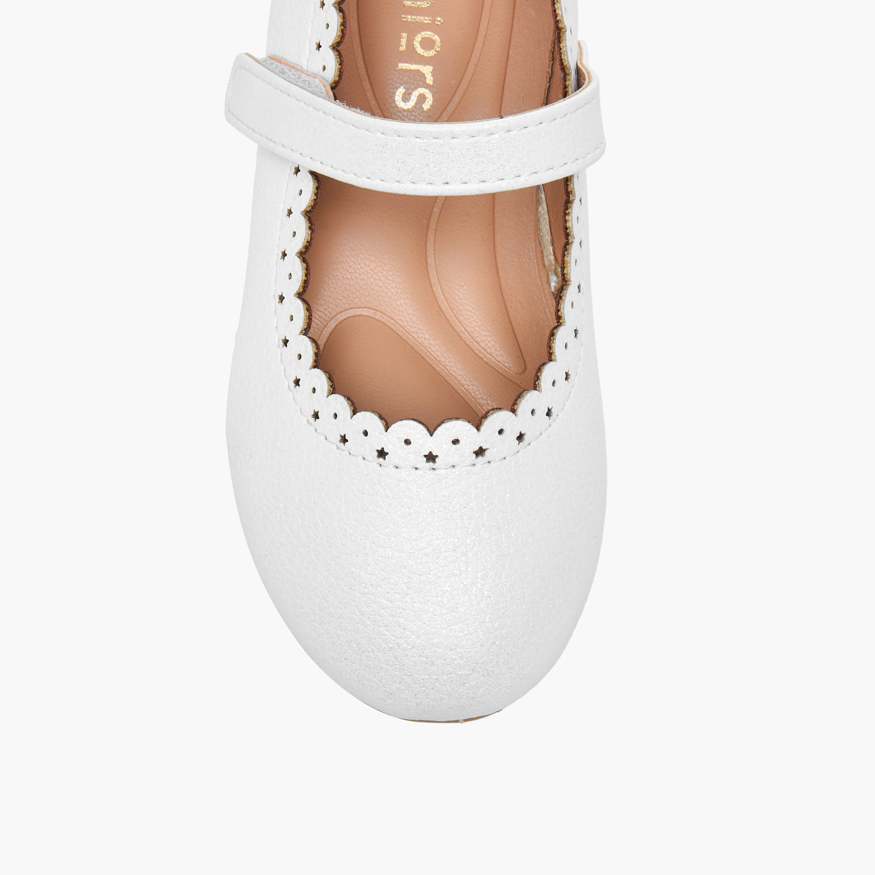 Juniors Laser Cut Ballerina Shoes with Hook and Loop Closure-girls-shoes-ballerinas-image-4