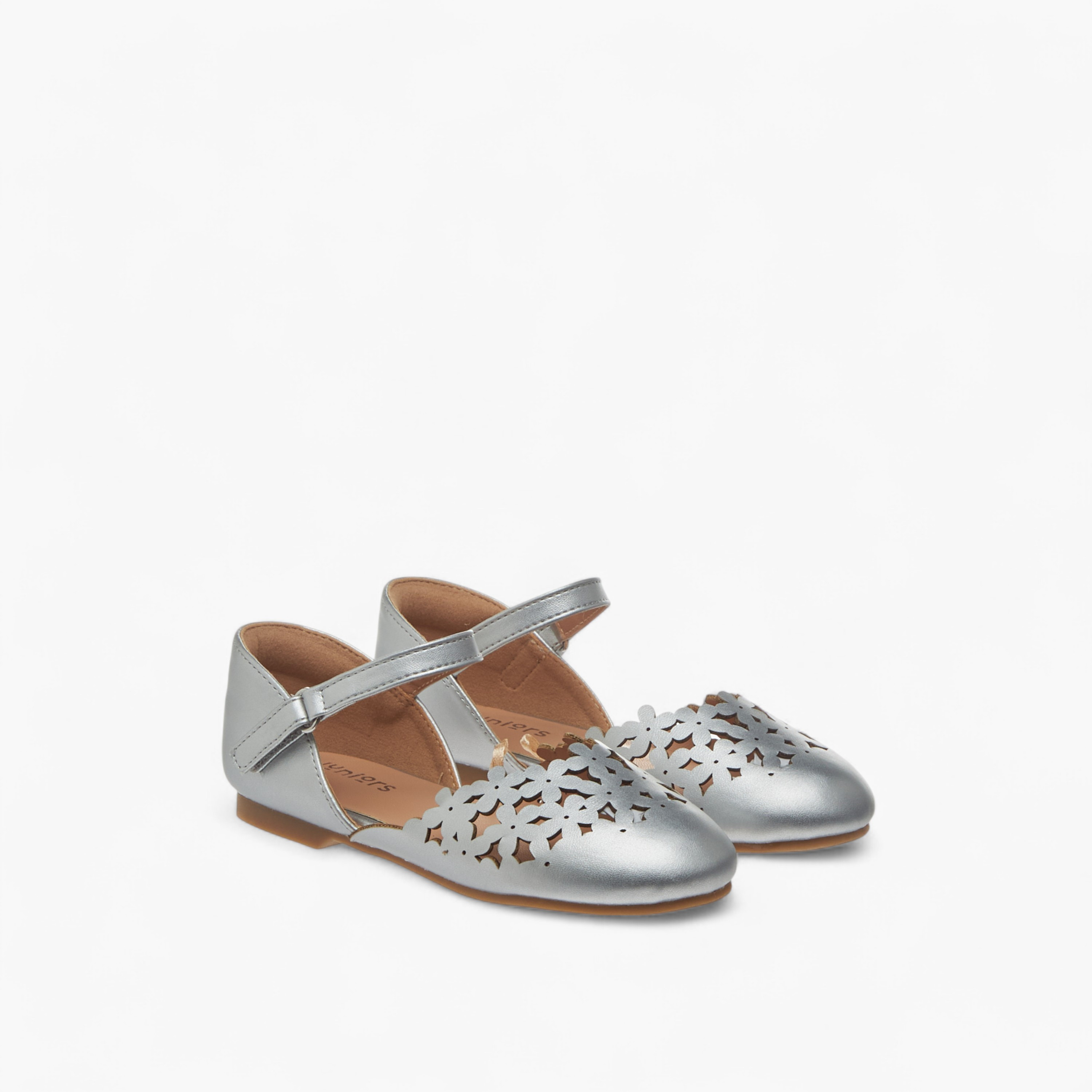 حذاء باليرينا بتفاصيل مفرغة وشريط إغلاق لاصق من جونيورز-girls-shoes-ballerinas-image-1
