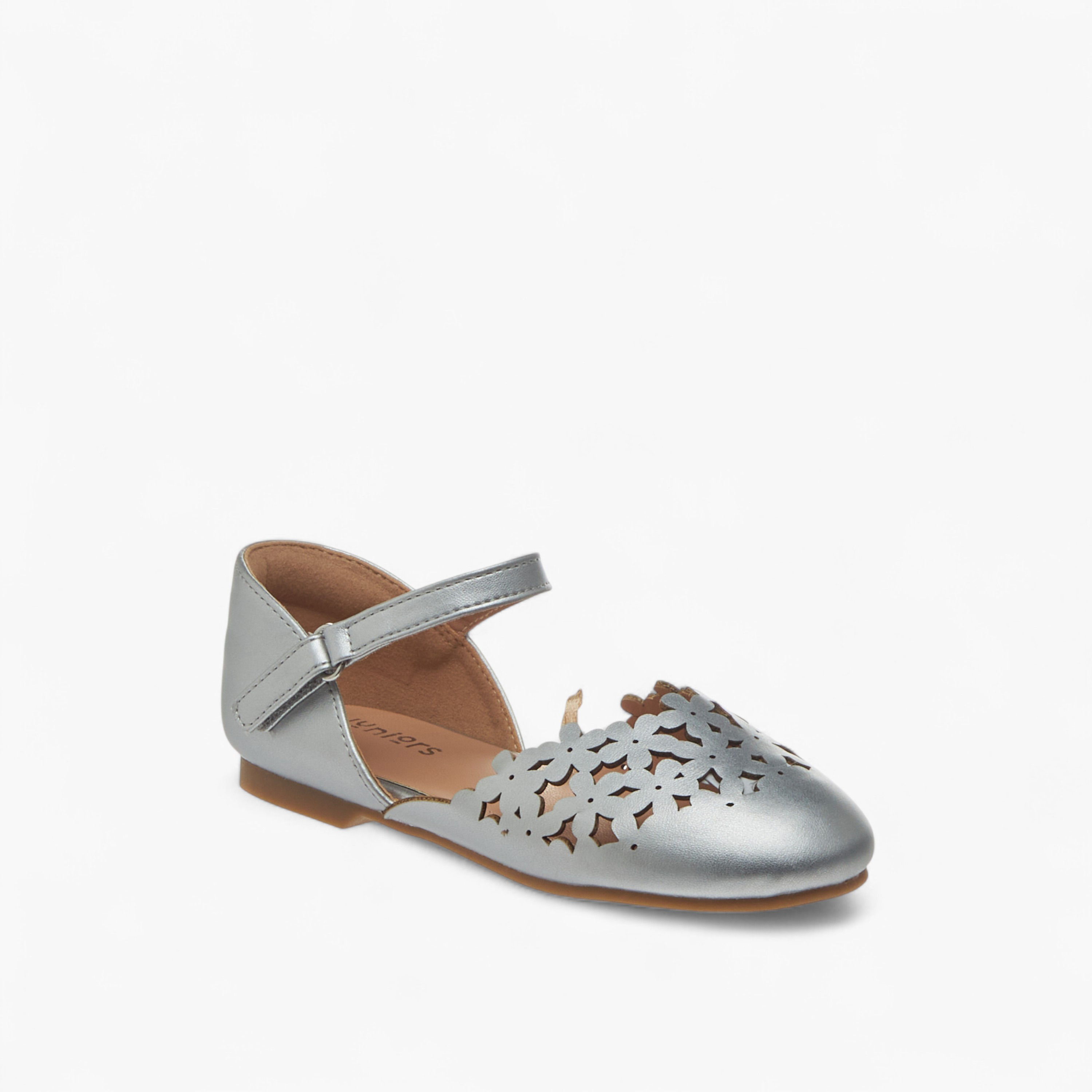 حذاء باليرينا بتفاصيل مفرغة وشريط إغلاق لاصق من جونيورز-girls-shoes-ballerinas-image-2
