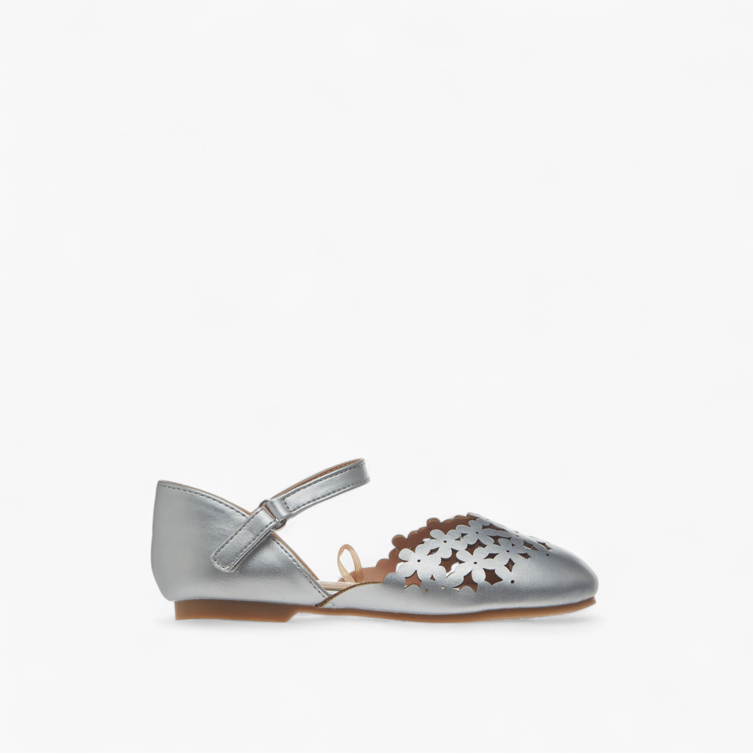Juniors Cut-Out Detail Ballerina Shoes with Hook and Loop Closure-girls-shoes-ballerinas-image-3