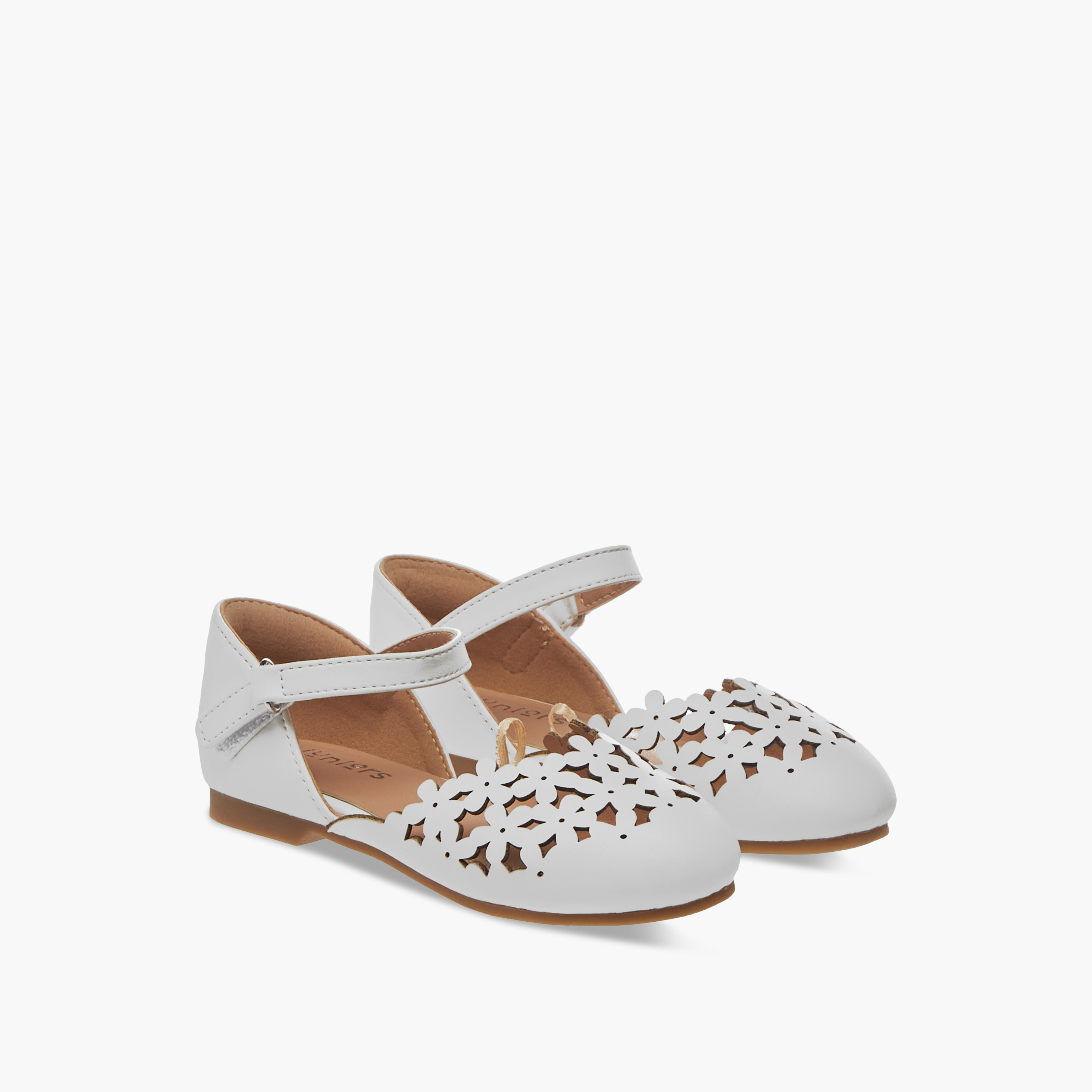حذاء باليرينا بتفاصيل مفرغة وشريط إغلاق لاصق من جونيورز-girls-shoes-ballerinas-image-7