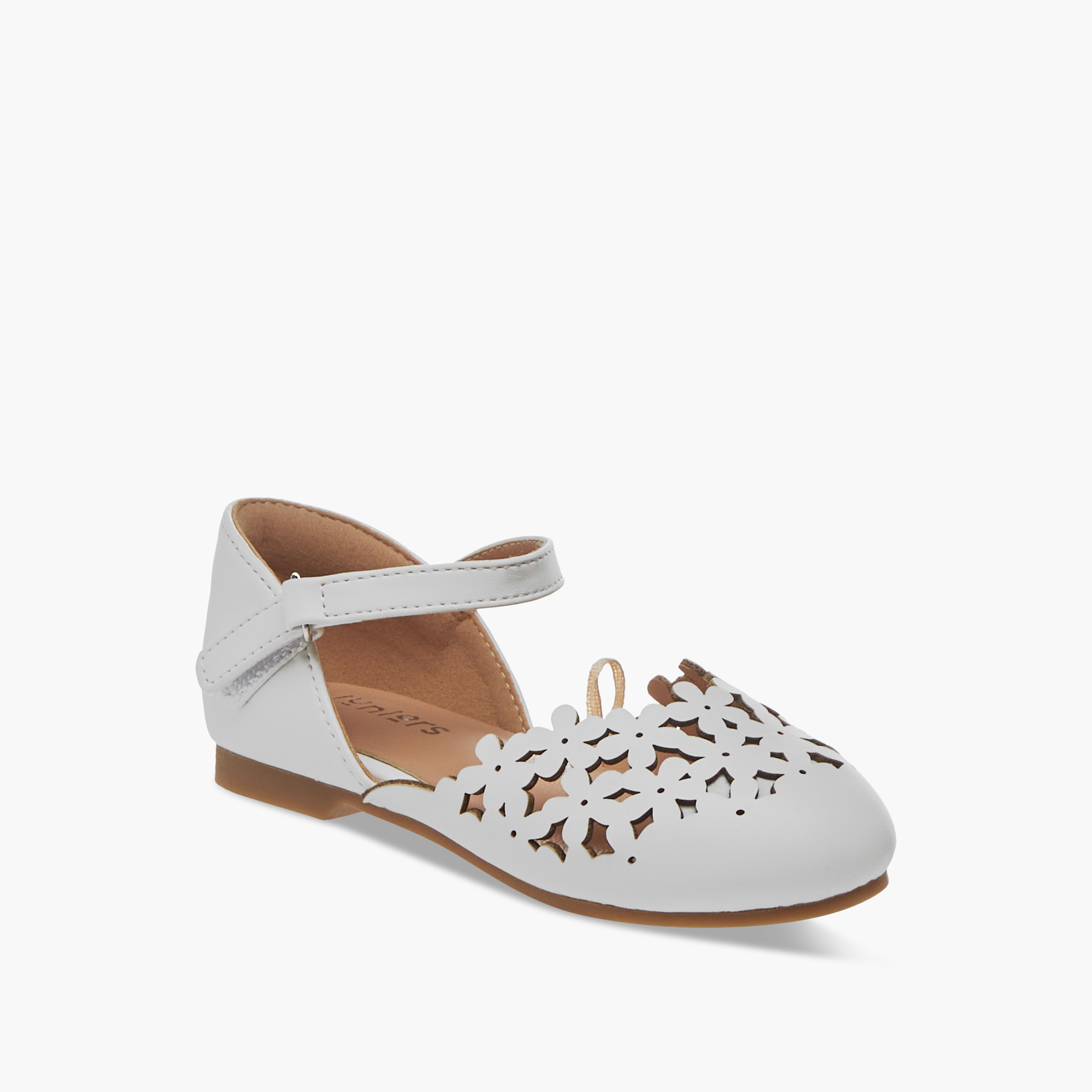 حذاء باليرينا بتفاصيل مفرغة وشريط إغلاق لاصق من جونيورز-girls-shoes-ballerinas-image-8