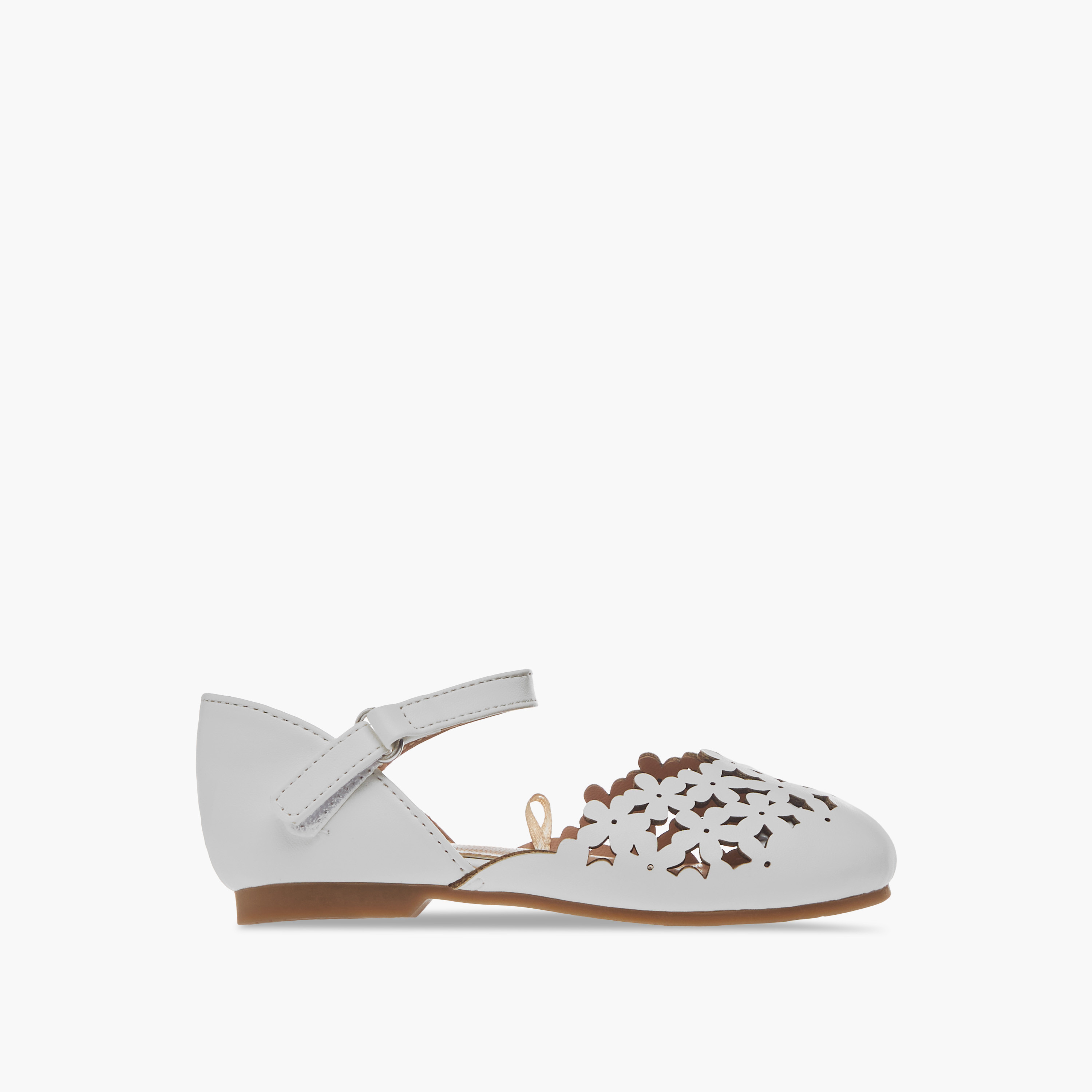 حذاء باليرينا بتفاصيل مفرغة وشريط إغلاق لاصق من جونيورز-girls-shoes-ballerinas-image-9