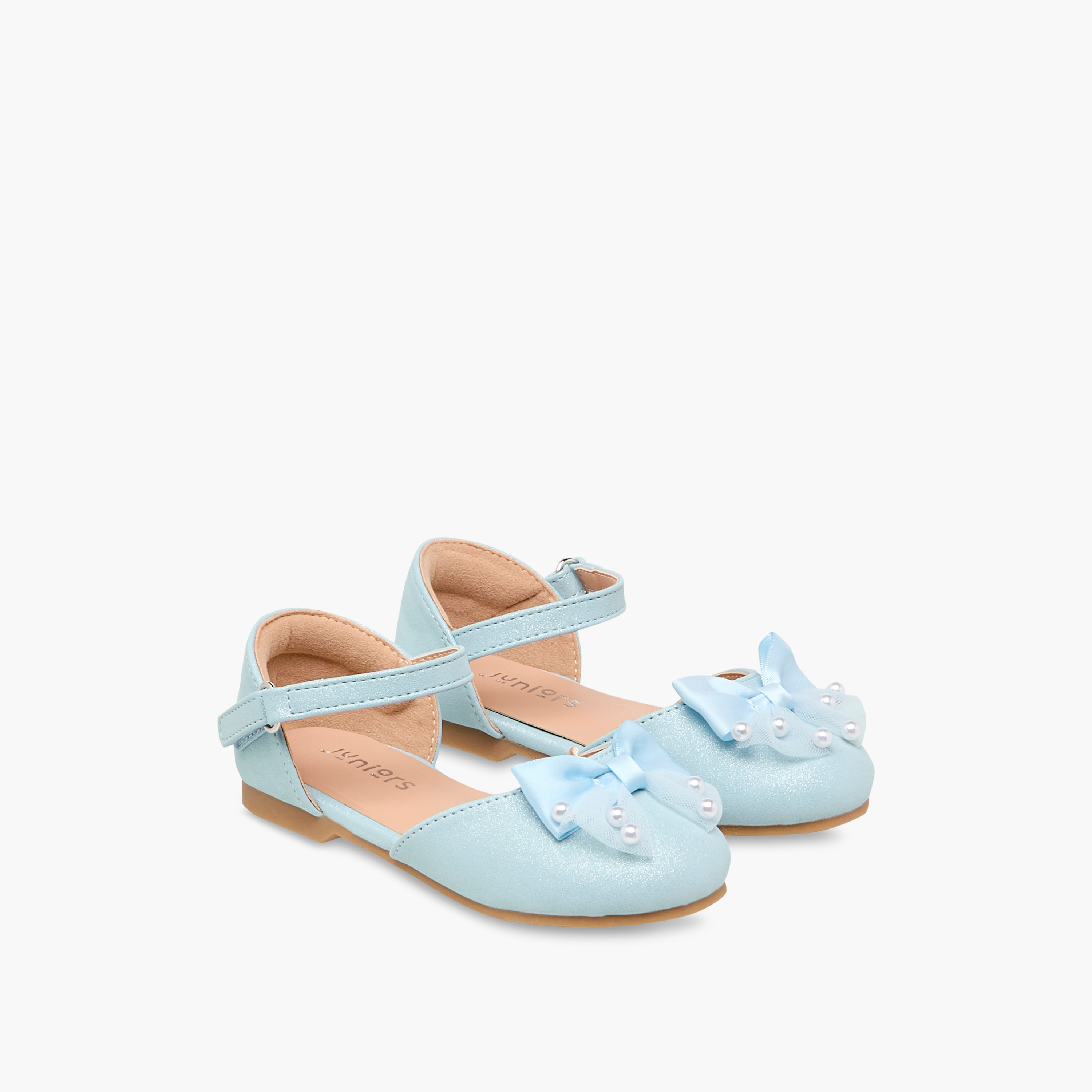 Juniors Bow Embellished Ballerina Shoes with Hook and Loop Closure-girls-shoes-ballerinas-image-1