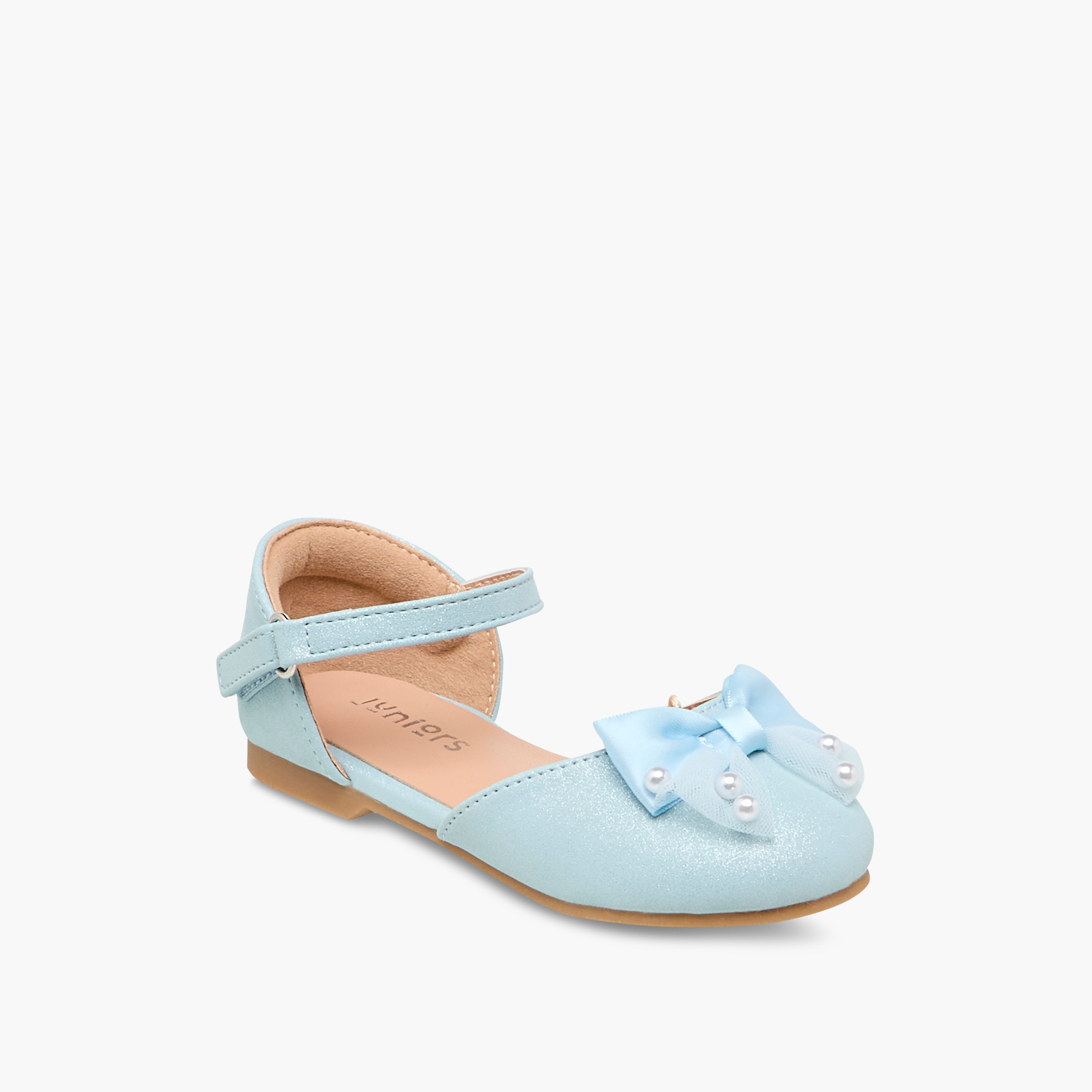 Juniors Bow Embellished Ballerina Shoes with Hook and Loop Closure-girls-shoes-ballerinas-image-2