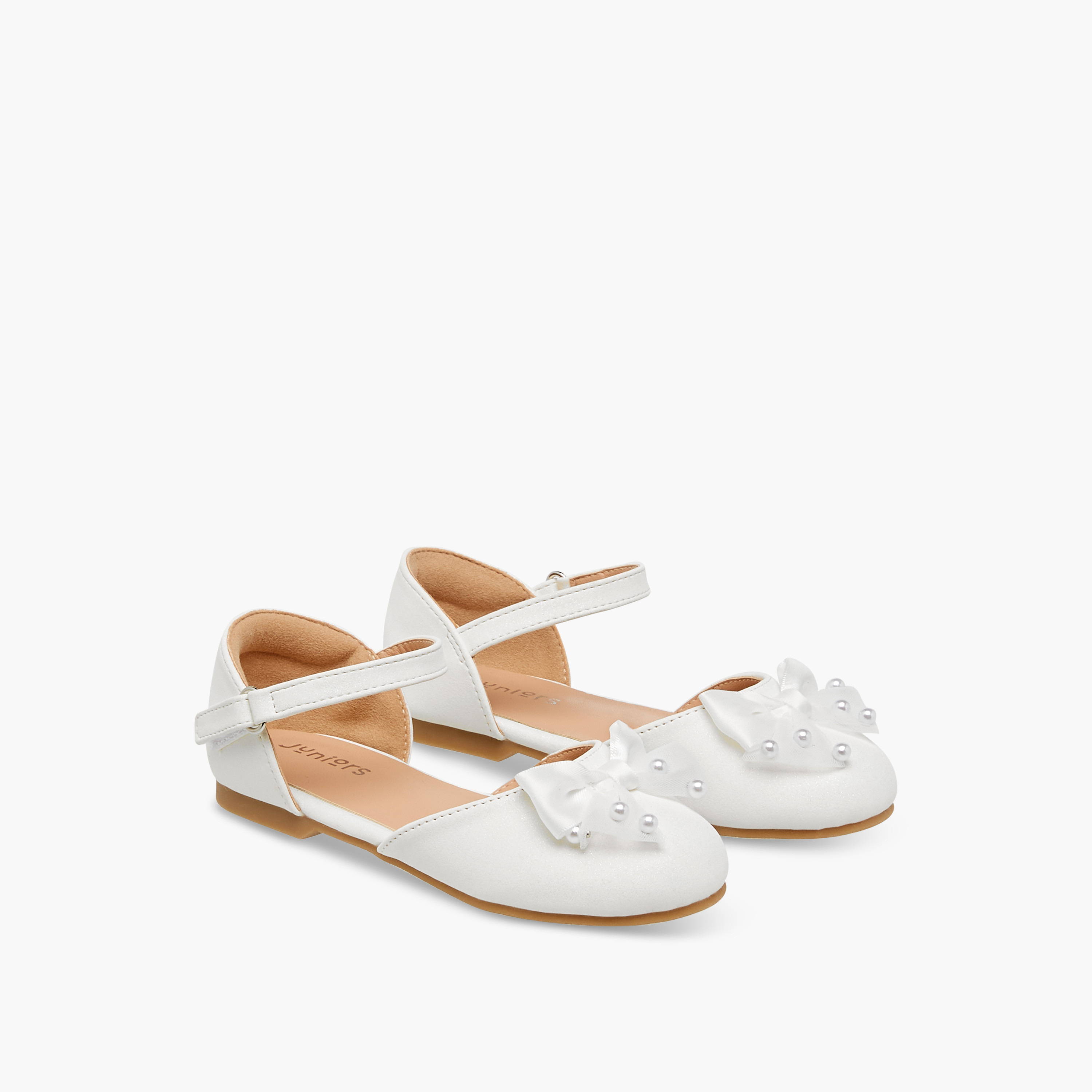 Juniors Bow Embellished Ballerina Shoes with Hook and Loop Closure-girls-shoes-ballerinas-image-1