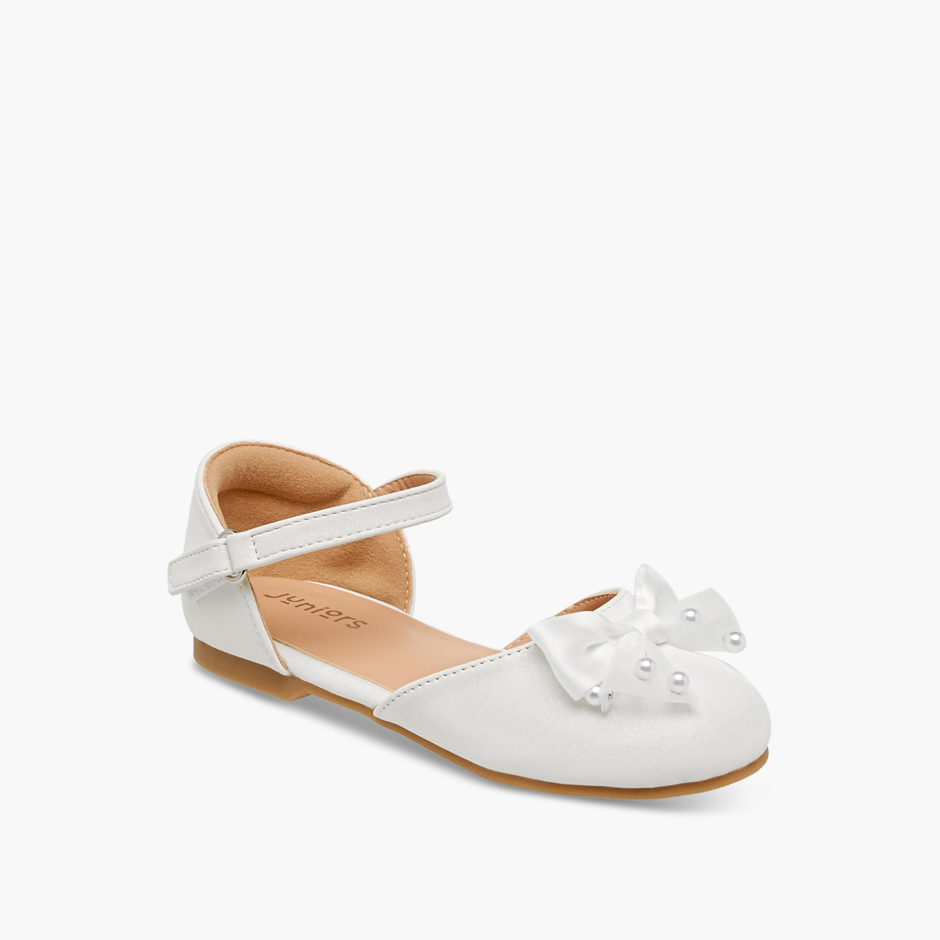Juniors Bow Embellished Ballerina Shoes with Hook and Loop Closure-girls-shoes-ballerinas-image-2