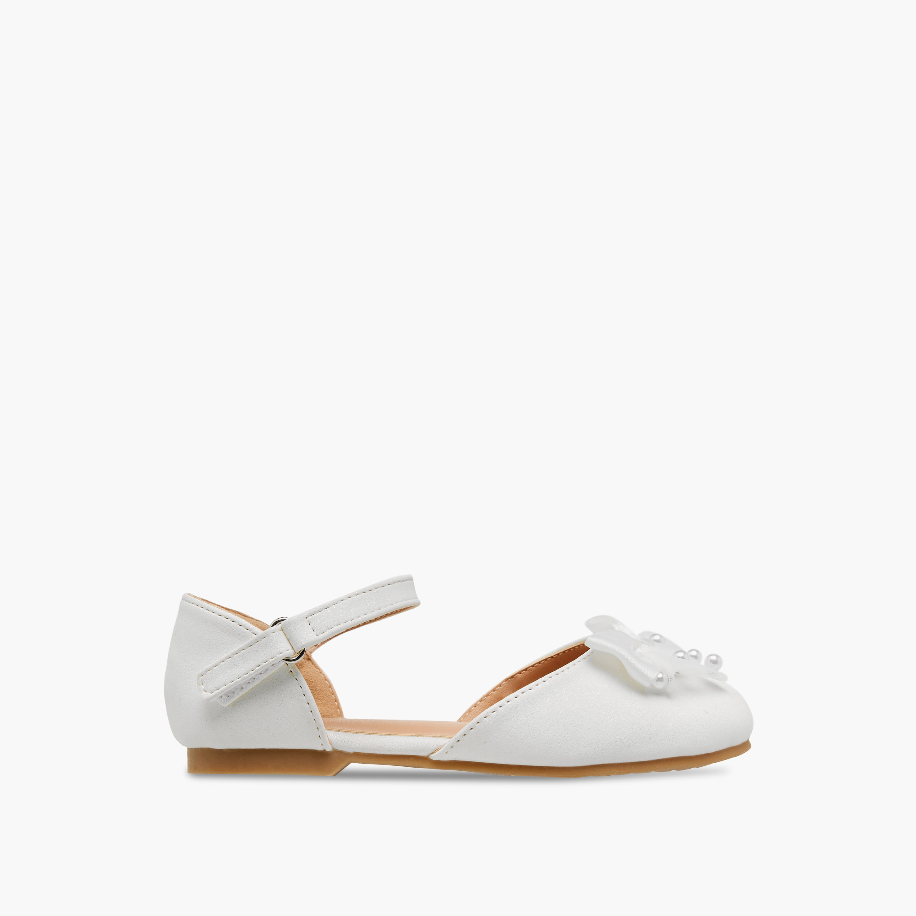 Juniors Bow Embellished Ballerina Shoes with Hook and Loop Closure-girls-shoes-ballerinas-image-3