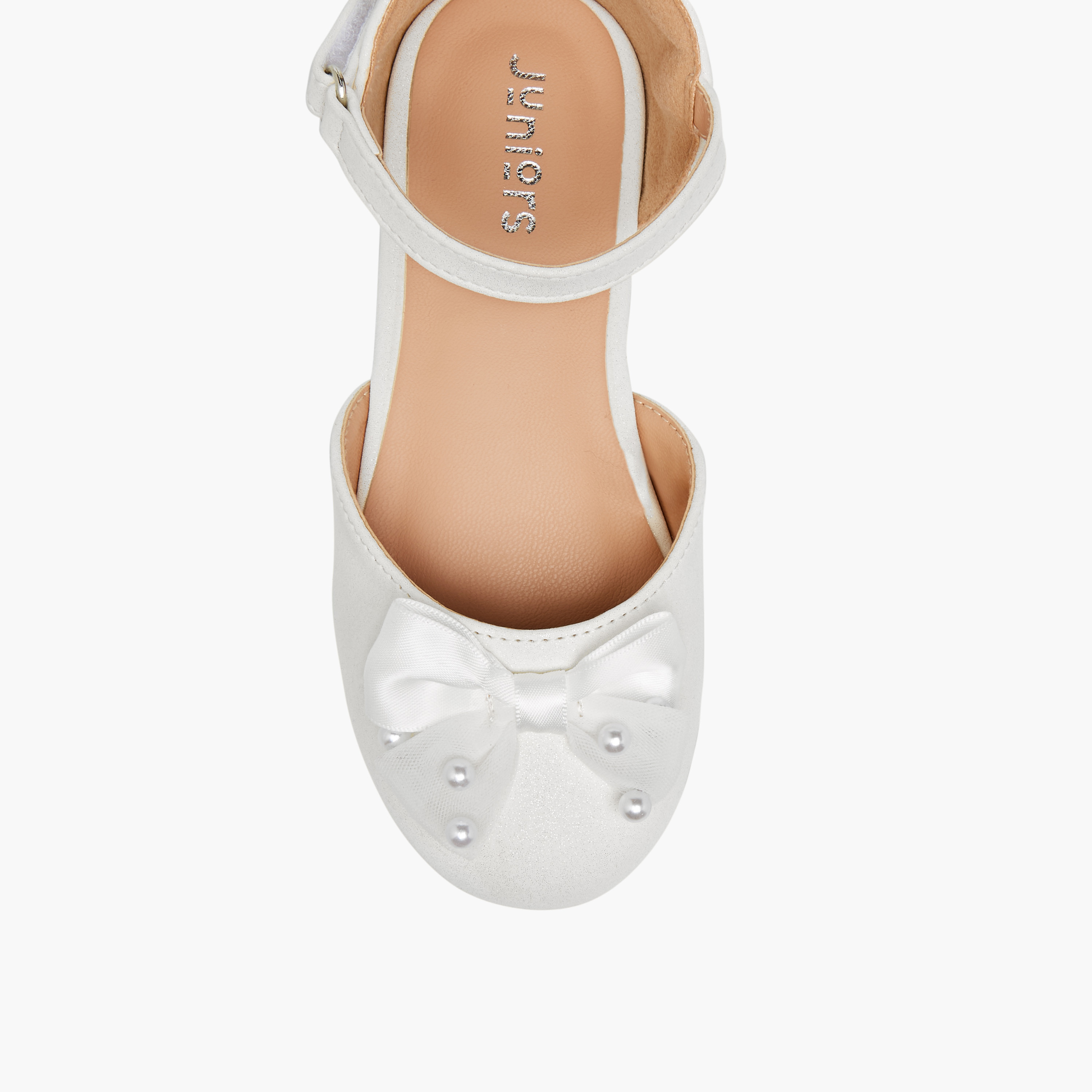 Juniors Bow Embellished Ballerina Shoes with Hook and Loop Closure-girls-shoes-ballerinas-image-4