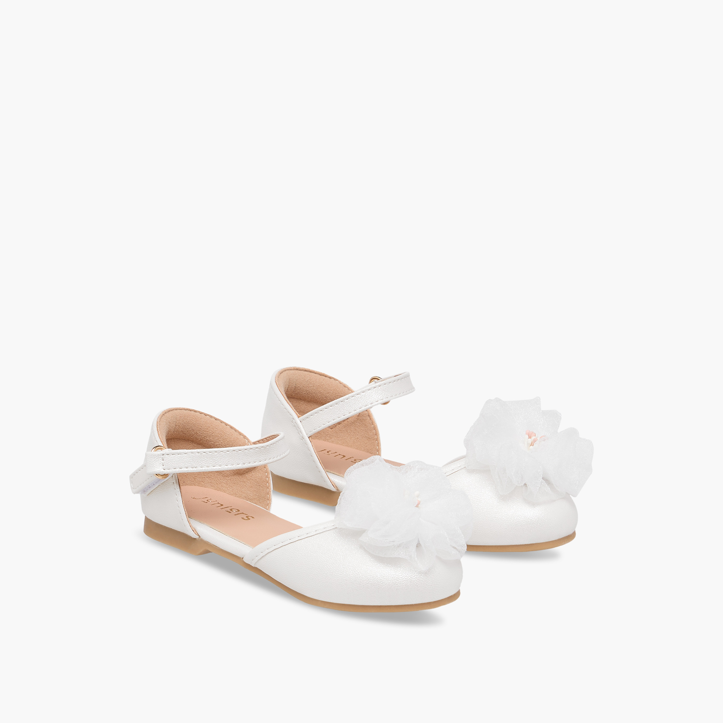 Juniors Floral Accent Ballerina Shoes with Hook and Loop Closure-girls-shoes-ballerinas-image-1