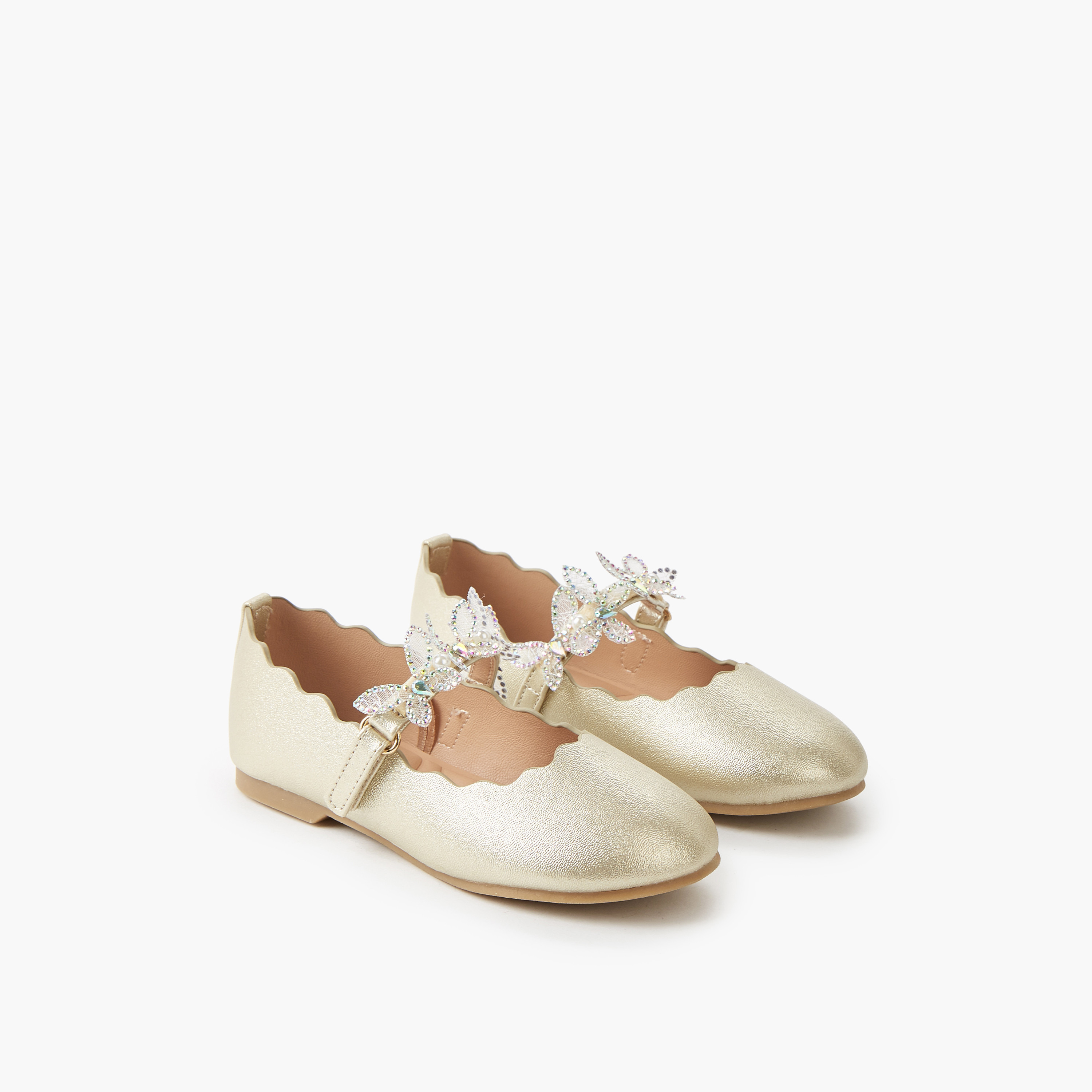 Juniors Girls Hook and Loop Embellished Ballerina Shoes-girls-shoes-maryjanes-image-1