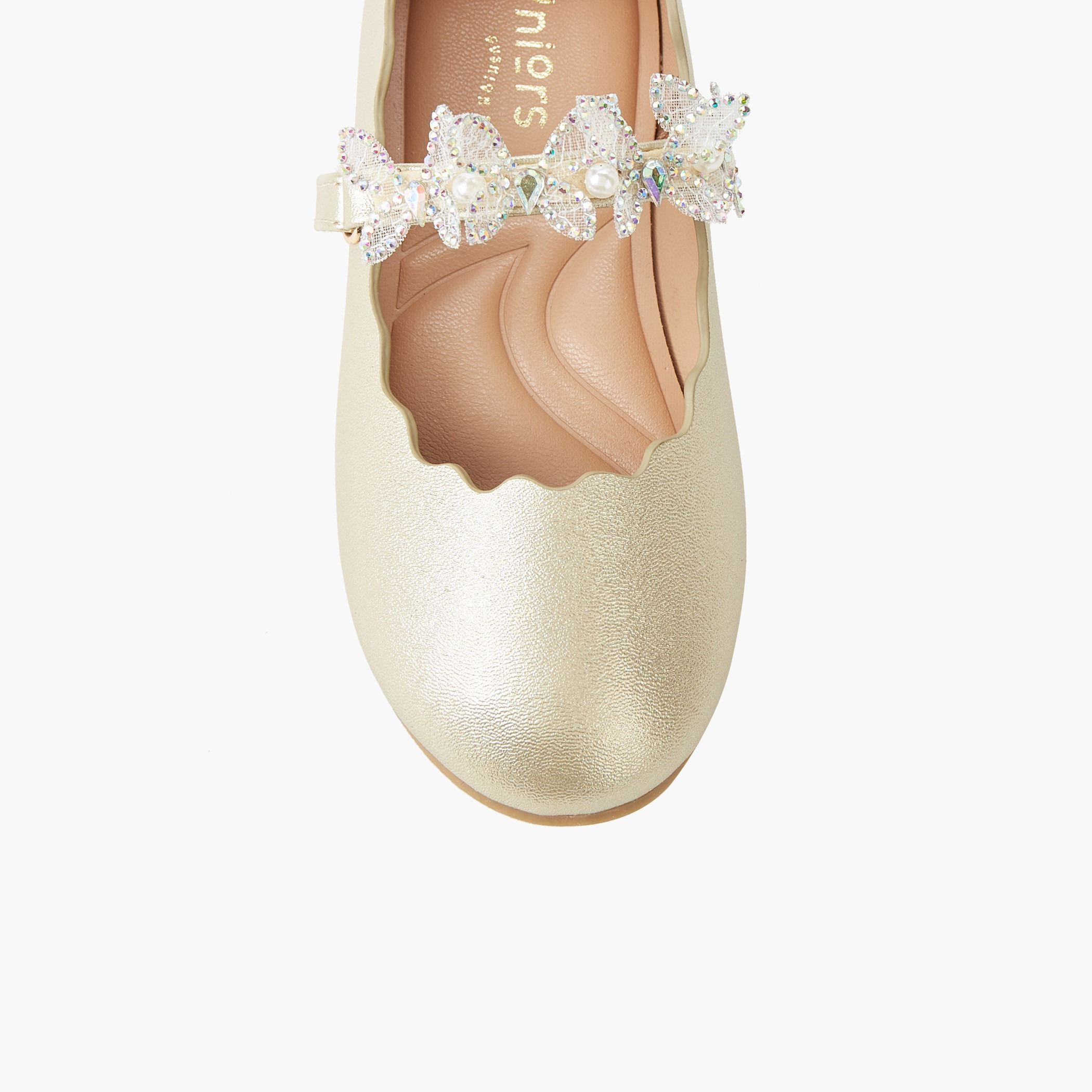 Juniors Girls Hook and Loop Embellished Ballerina Shoes-girls-shoes-maryjanes-image-5