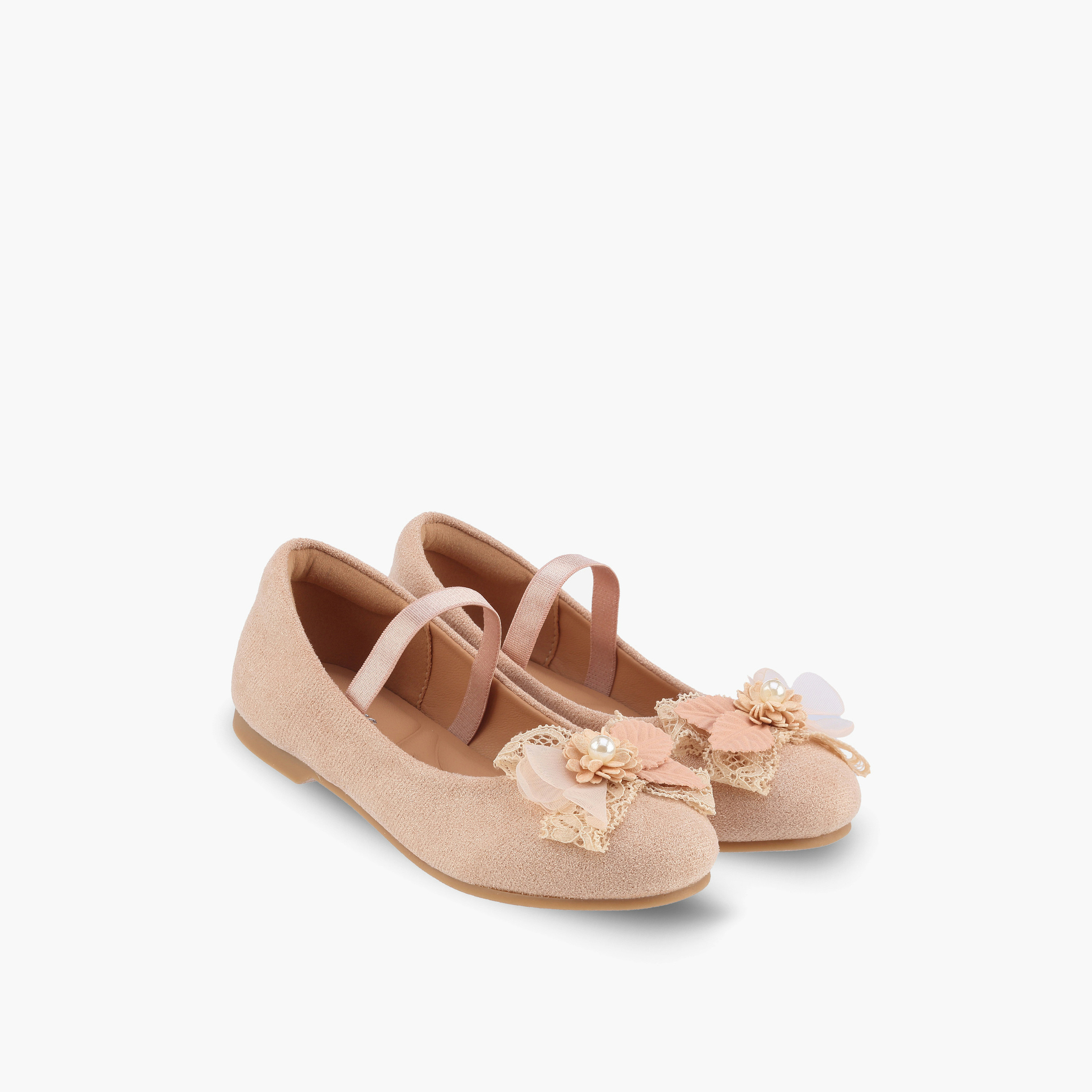 Juniors Girls Floral Applique Ballerina Shoes-girls-shoes-ballerinas-image-1