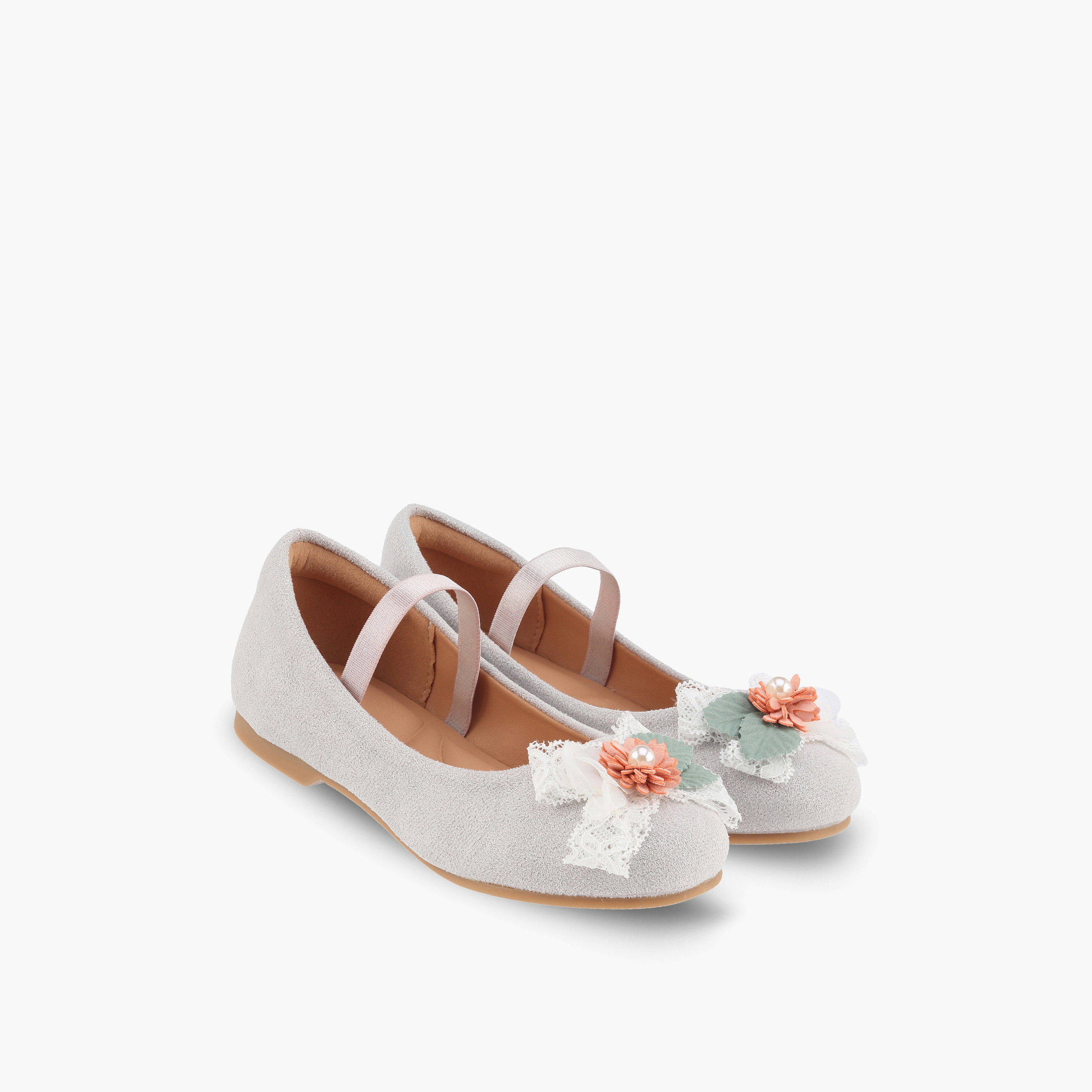 Juniors Girls Floral Applique Ballerina Shoes-girls-shoes-ballerinas-image-1