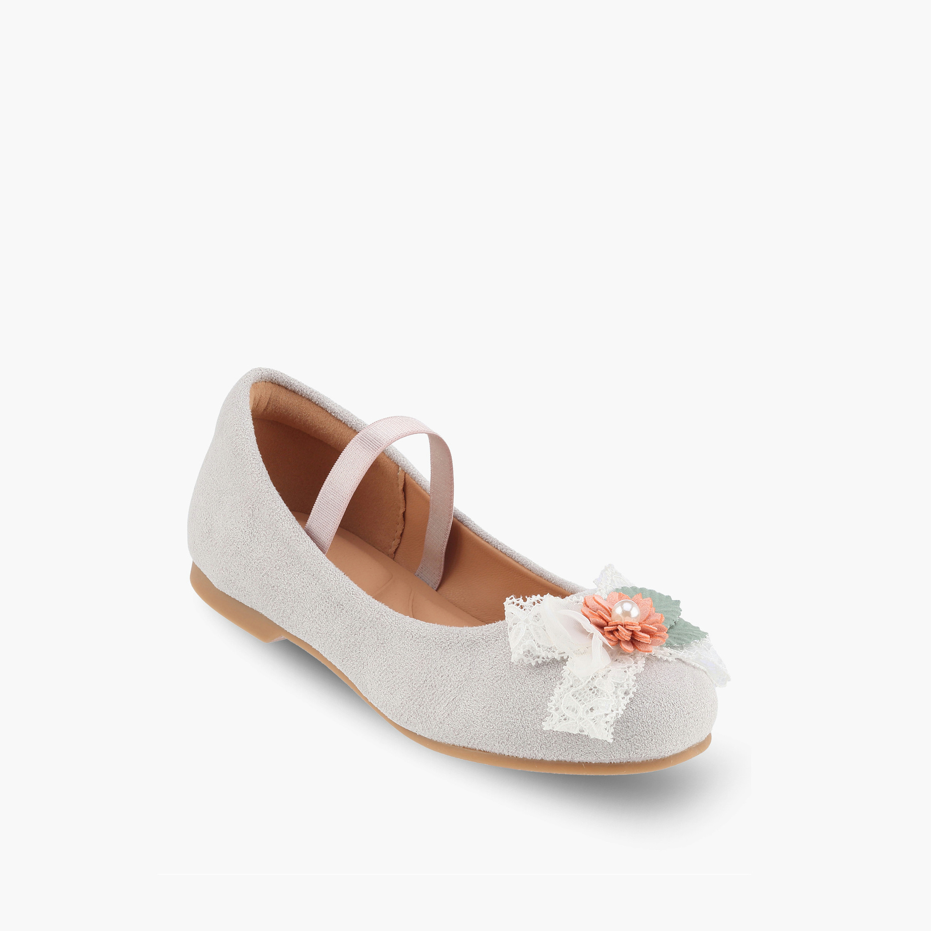 Juniors Girls Floral Applique Ballerina Shoes-girls-shoes-ballerinas-image-2