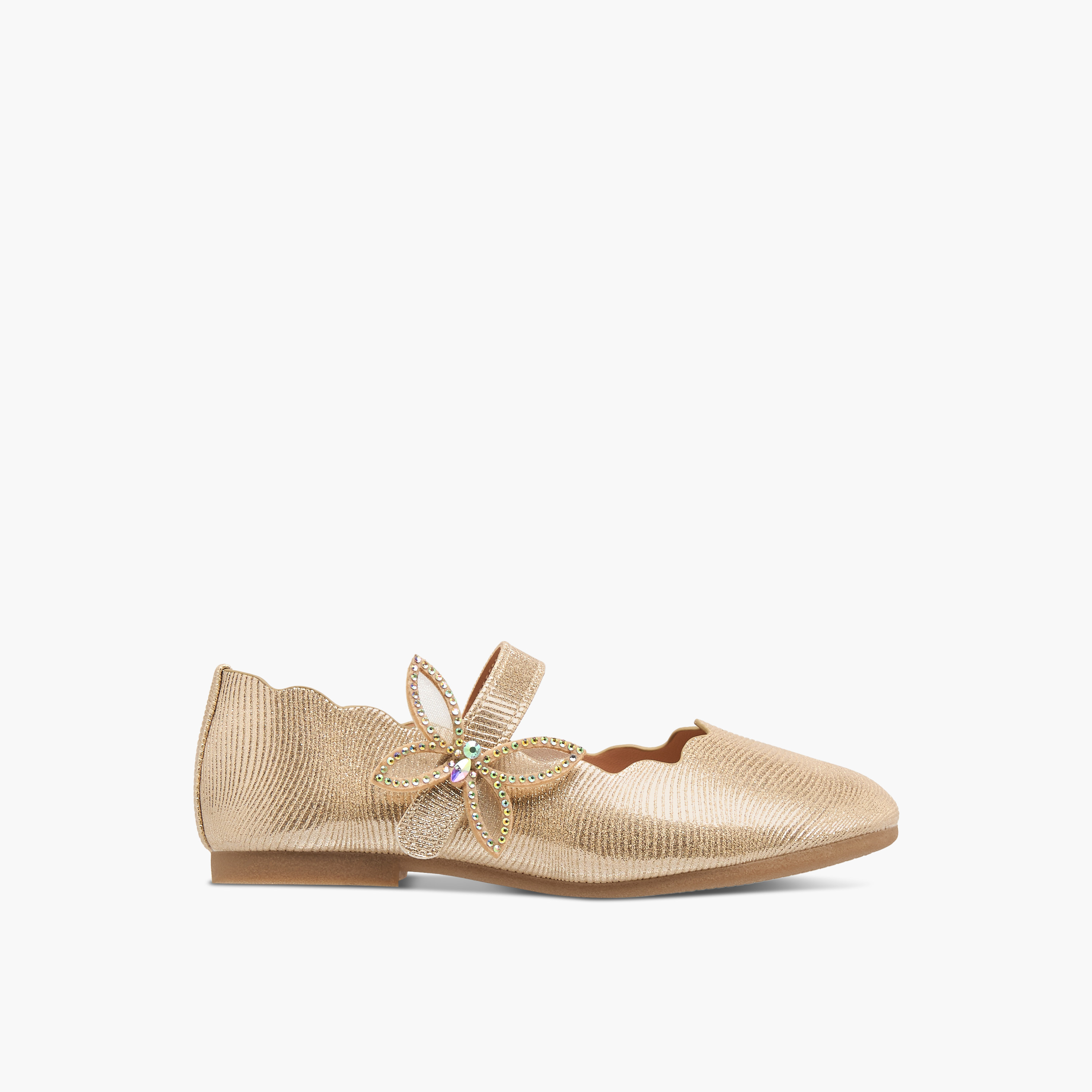 Juniors Textured Ballerinas with Butterfly Accent Hook and Loop Closure-girls-shoes-maryjanes-image-3