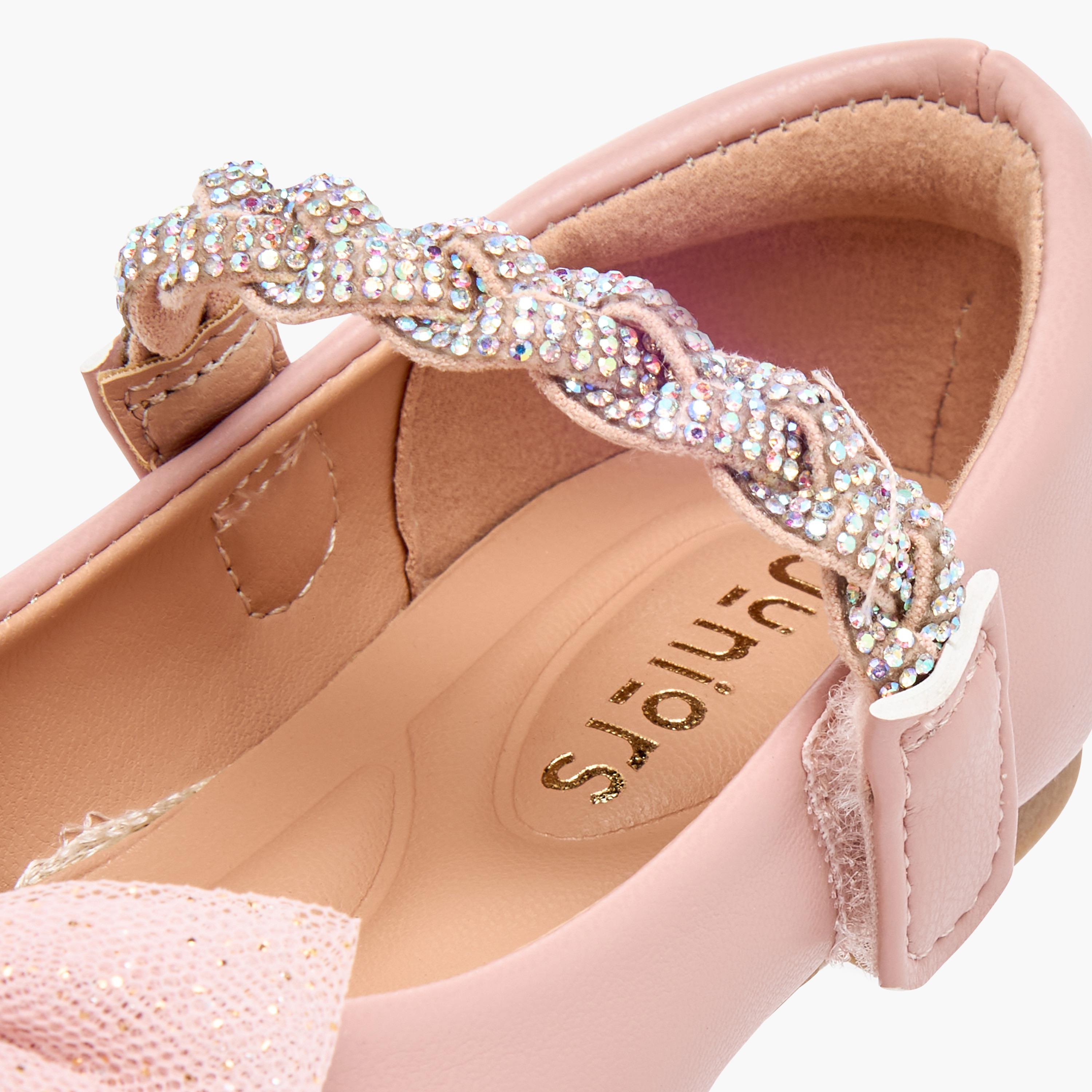 Juniors Embellished Bow Detail Ballerina Shoes with Hook and Loop Closure-girls-shoes-ballerinas-image-6