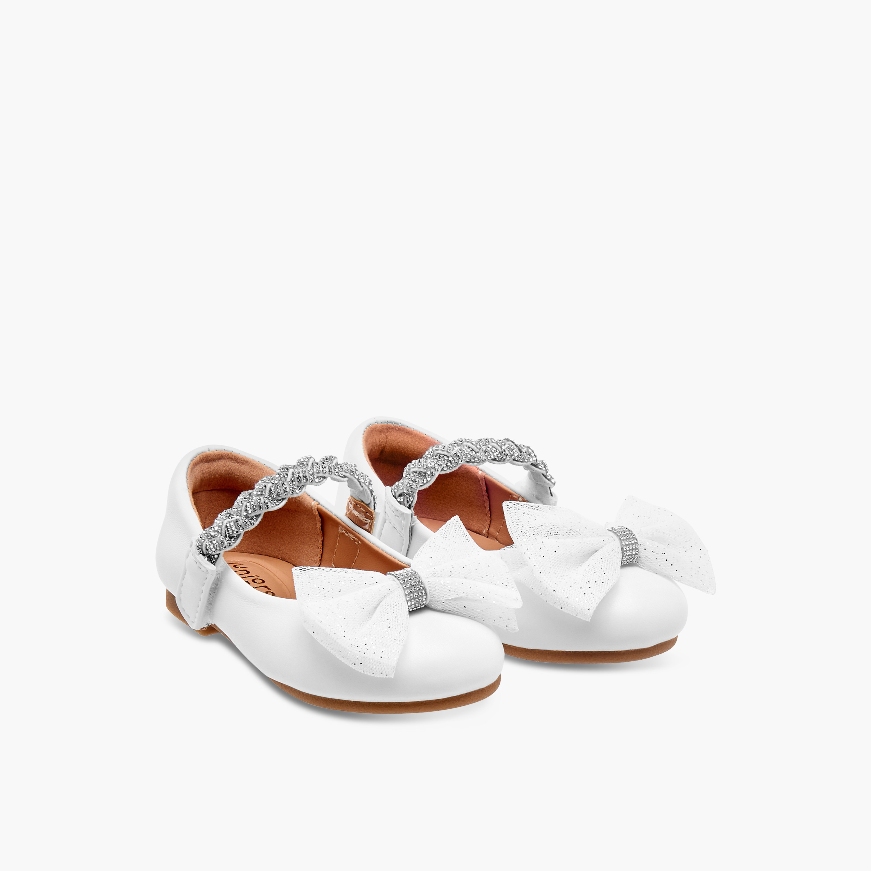 حذاء باليرينا مزين بفيونكة وشريط إغلاق لاصق من جونيورز-girls-shoes-ballerinas-image-1