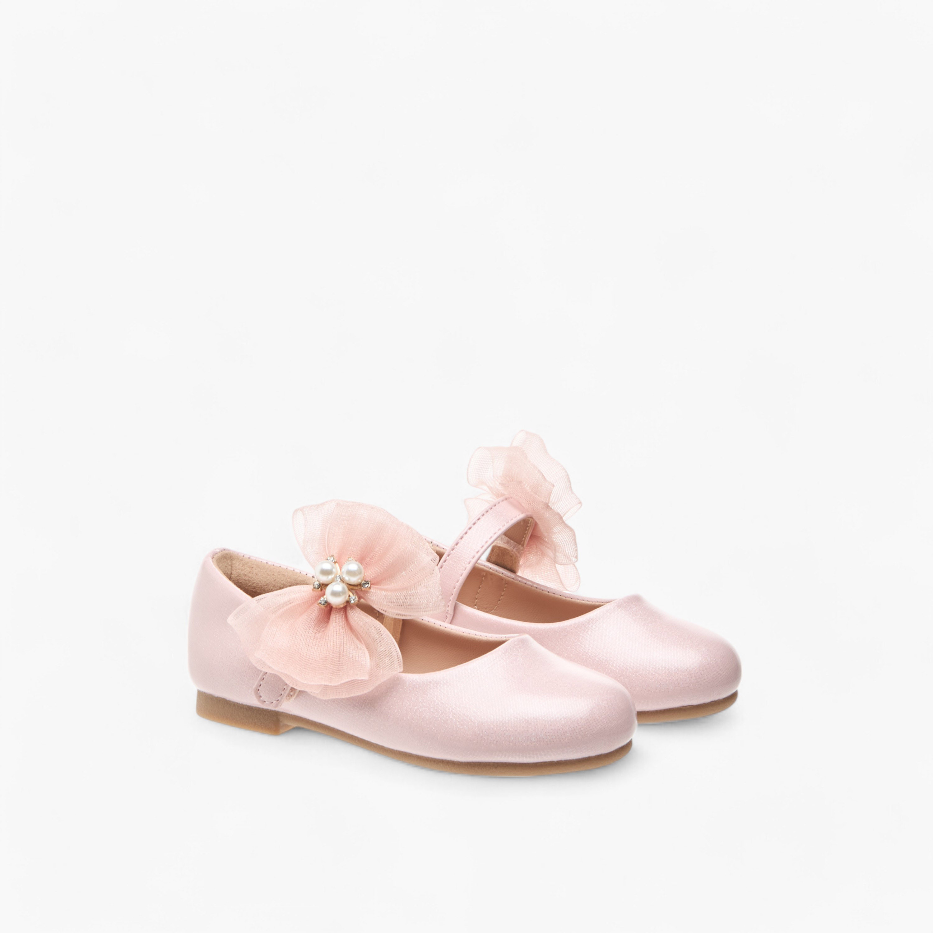 Juniors Floral Bow Accent Ballerina Shoes with Hook and Loop Closure-girls-shoes-maryjanes-image-1
