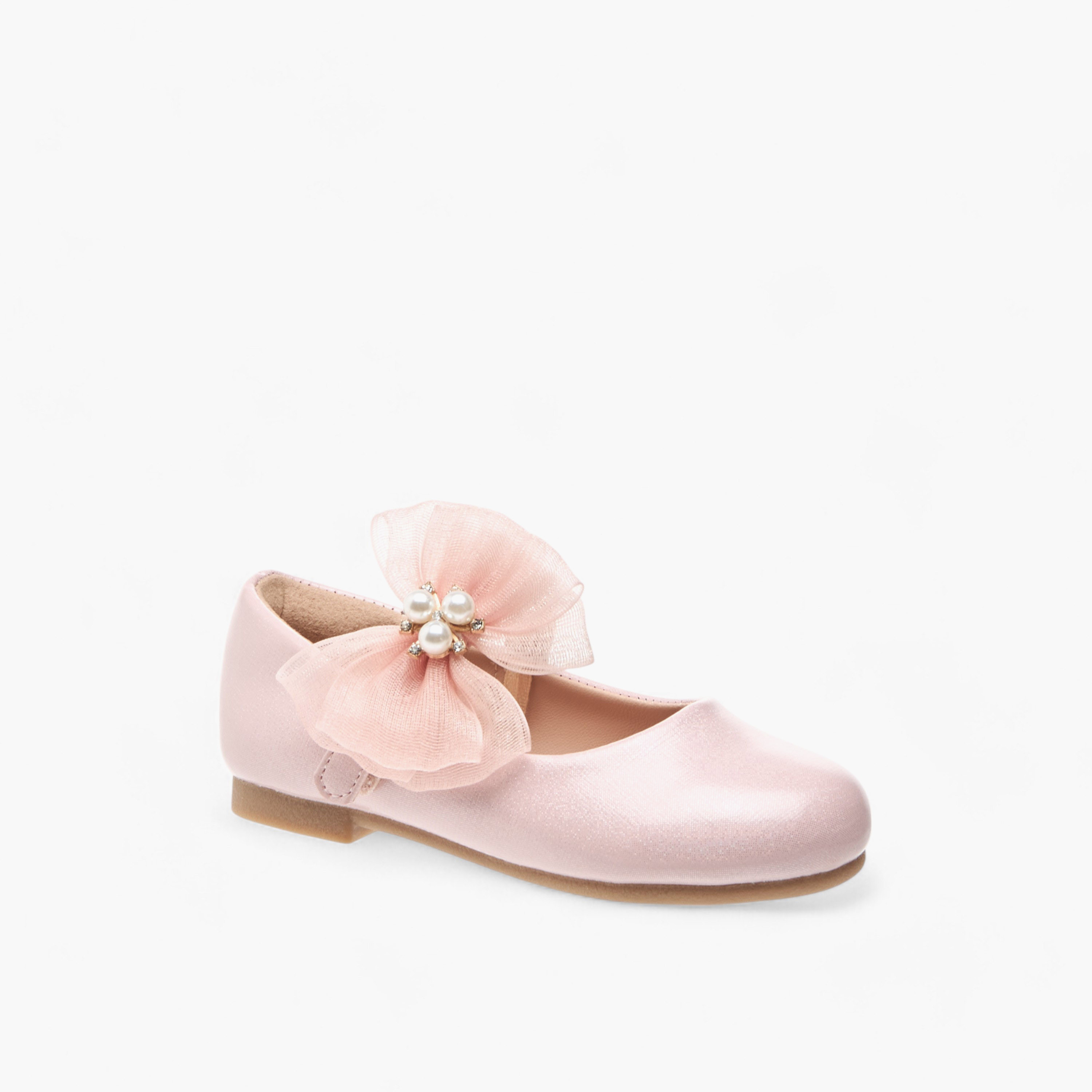 Juniors Floral Bow Accent Ballerina Shoes with Hook and Loop Closure-girls-shoes-maryjanes-image-2
