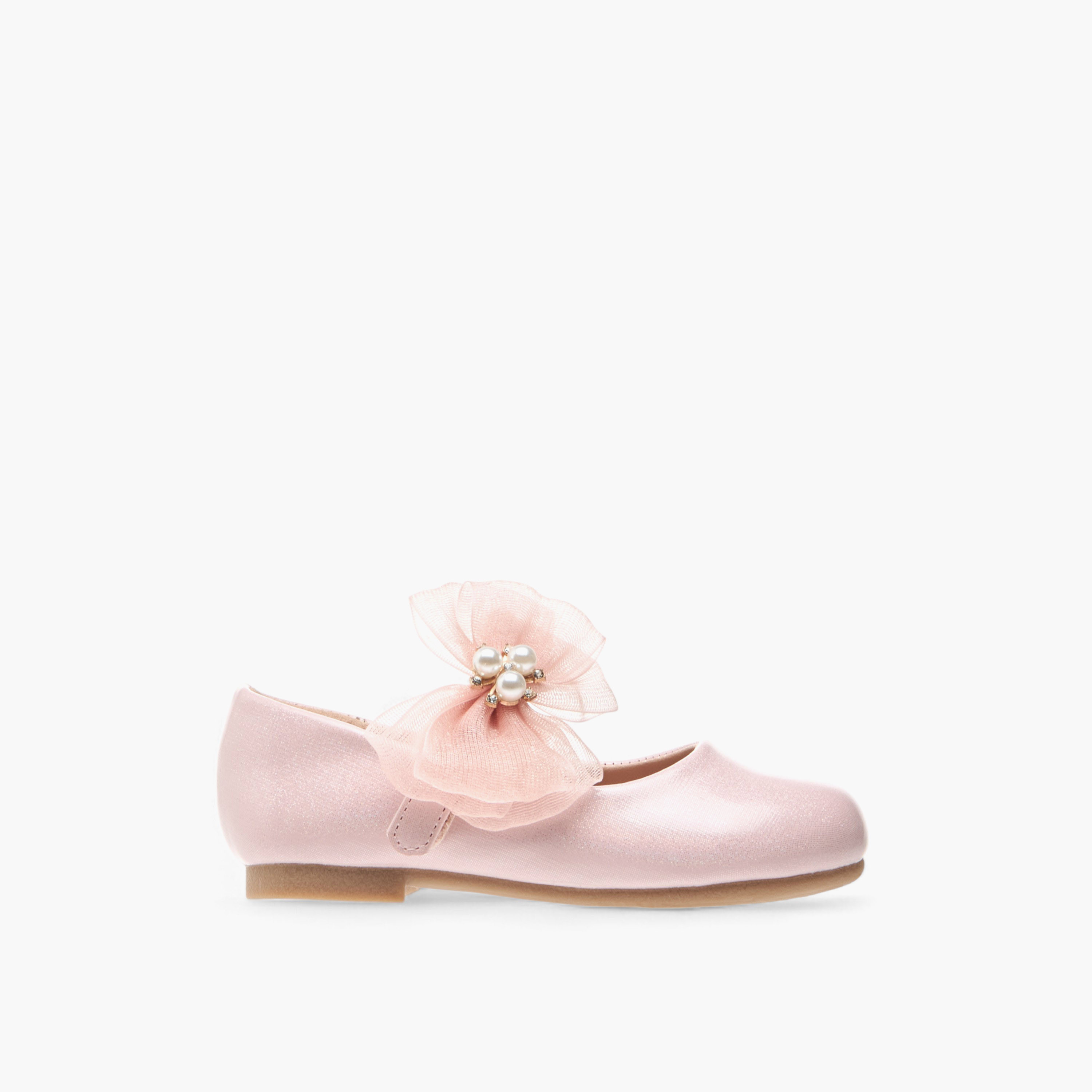 Juniors Floral Bow Accent Ballerina Shoes with Hook and Loop Closure-girls-shoes-maryjanes-image-3