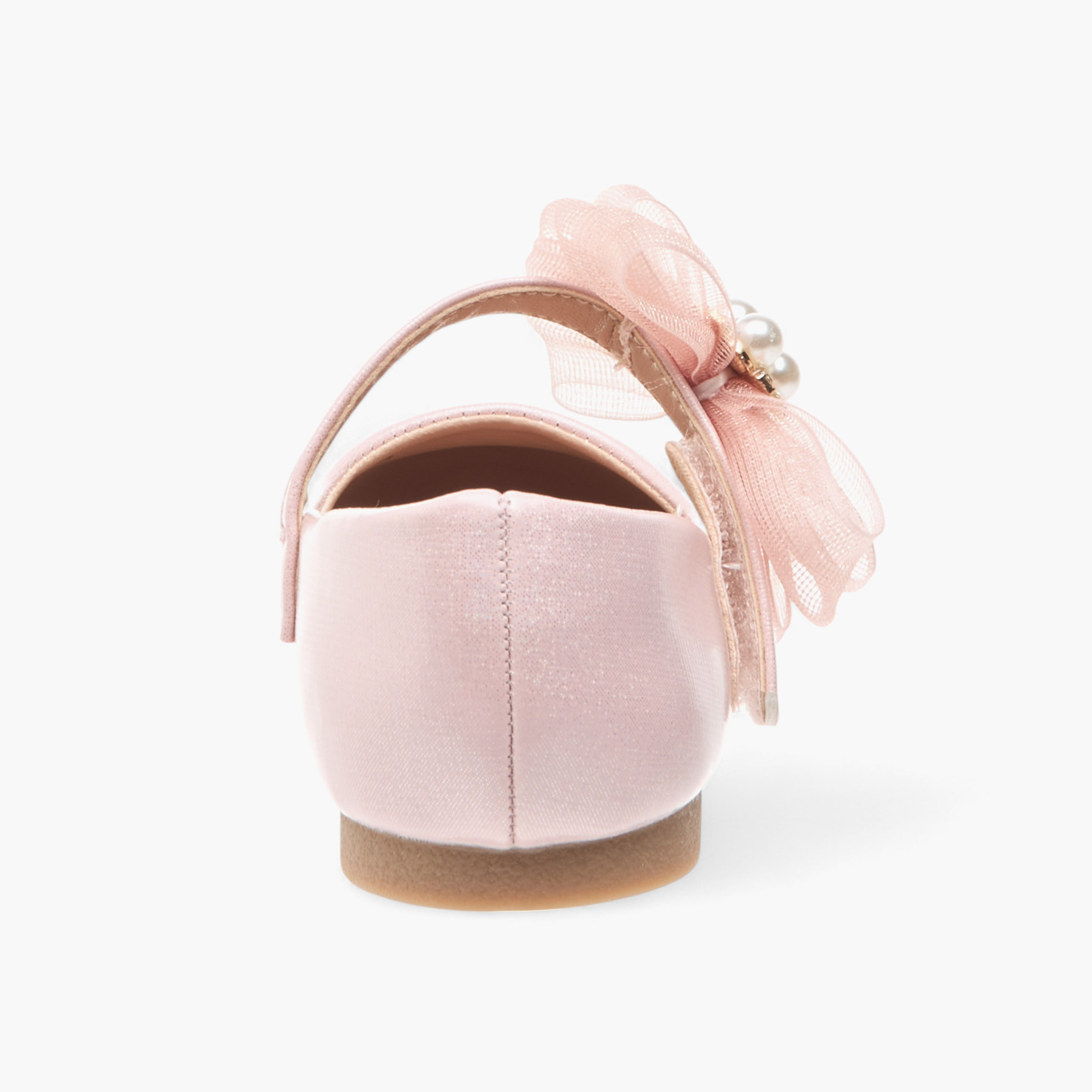 Juniors Floral Bow Accent Ballerina Shoes with Hook and Loop Closure-girls-shoes-maryjanes-image-5