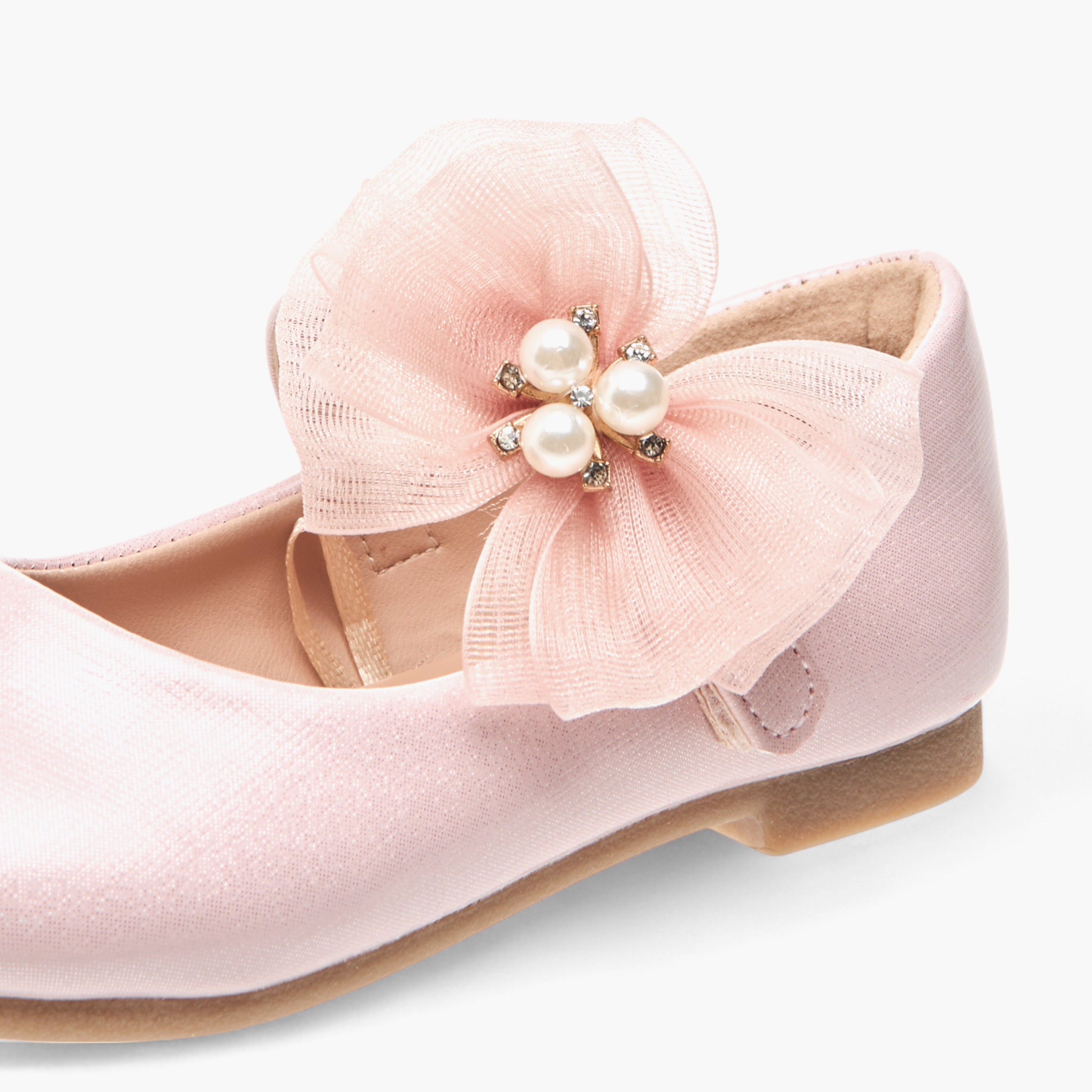 Juniors Floral Bow Accent Ballerina Shoes with Hook and Loop Closure-girls-shoes-maryjanes-image-6