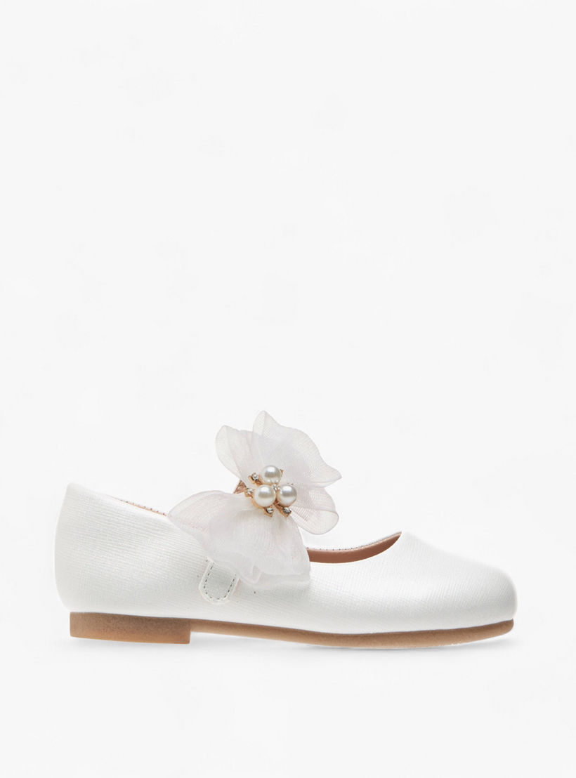 حذاء باليرينا بشريط إغلاق لاصق وتزيينات فيونكة وأزهار من جونيورز-girls-shoes-maryjanes-image-3