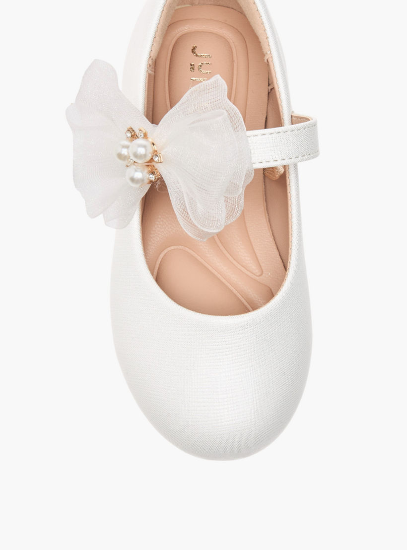 حذاء باليرينا بشريط إغلاق لاصق وتزيينات فيونكة وأزهار من جونيورز-girls-shoes-maryjanes-image-4