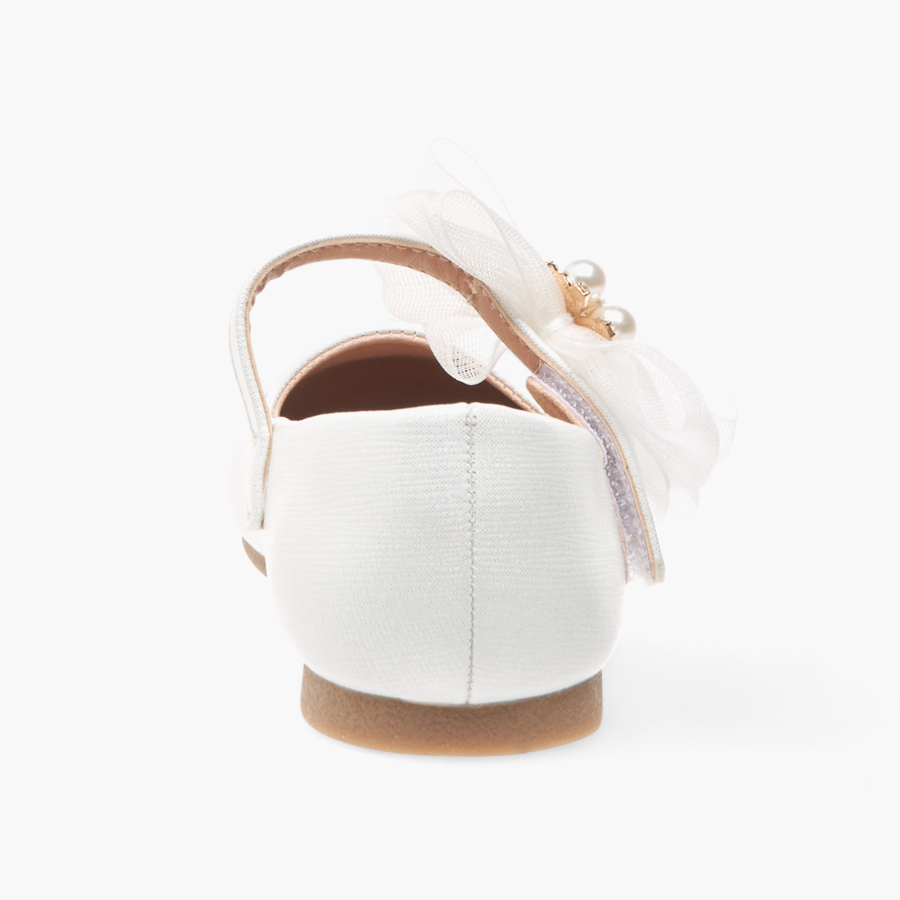 حذاء باليرينا بشريط إغلاق لاصق وتزيينات فيونكة وأزهار من جونيورز-girls-shoes-maryjanes-image-5